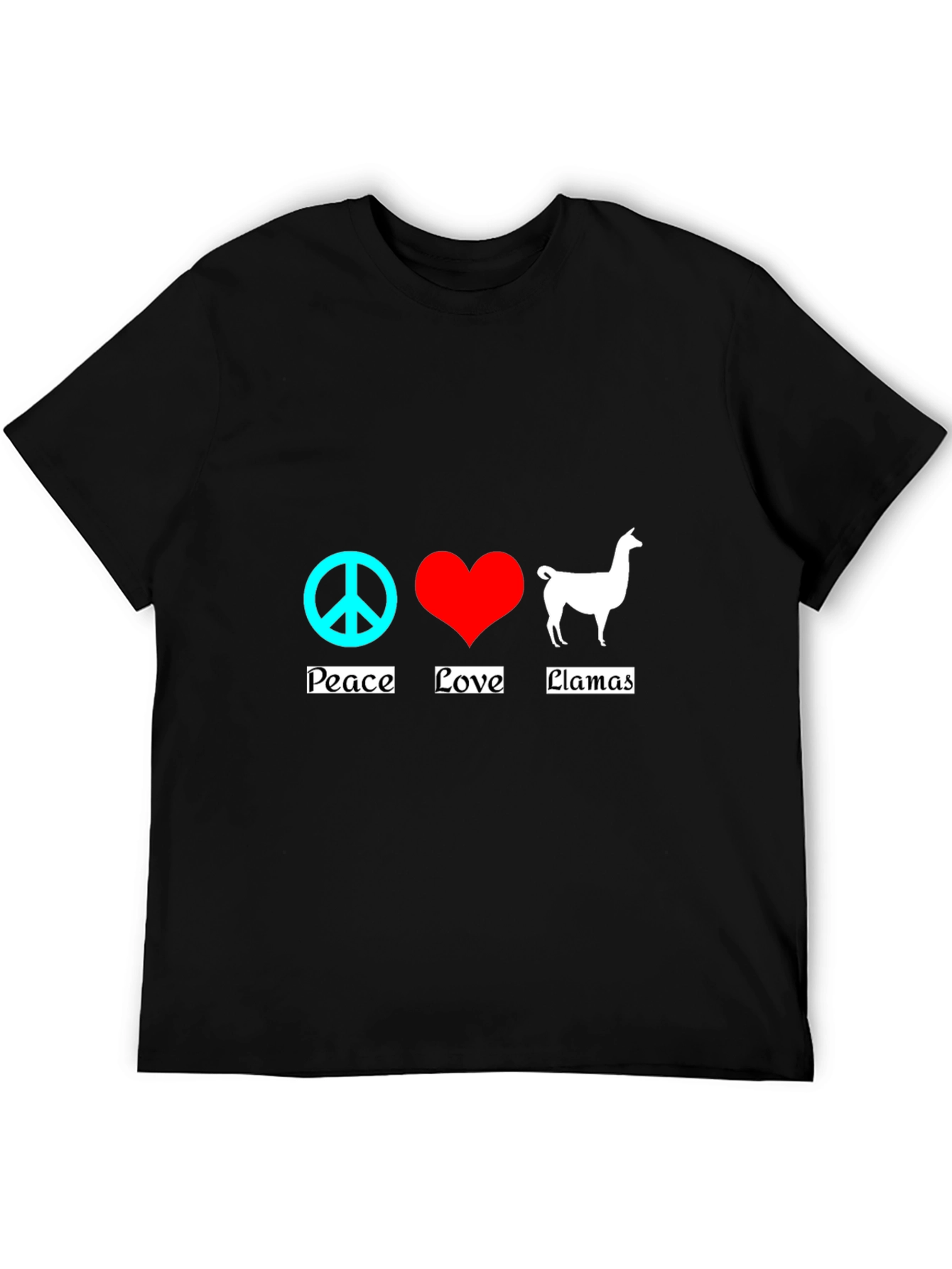 Black Peace Love Llamas T-Shirt - Black Cotton Tee view 5