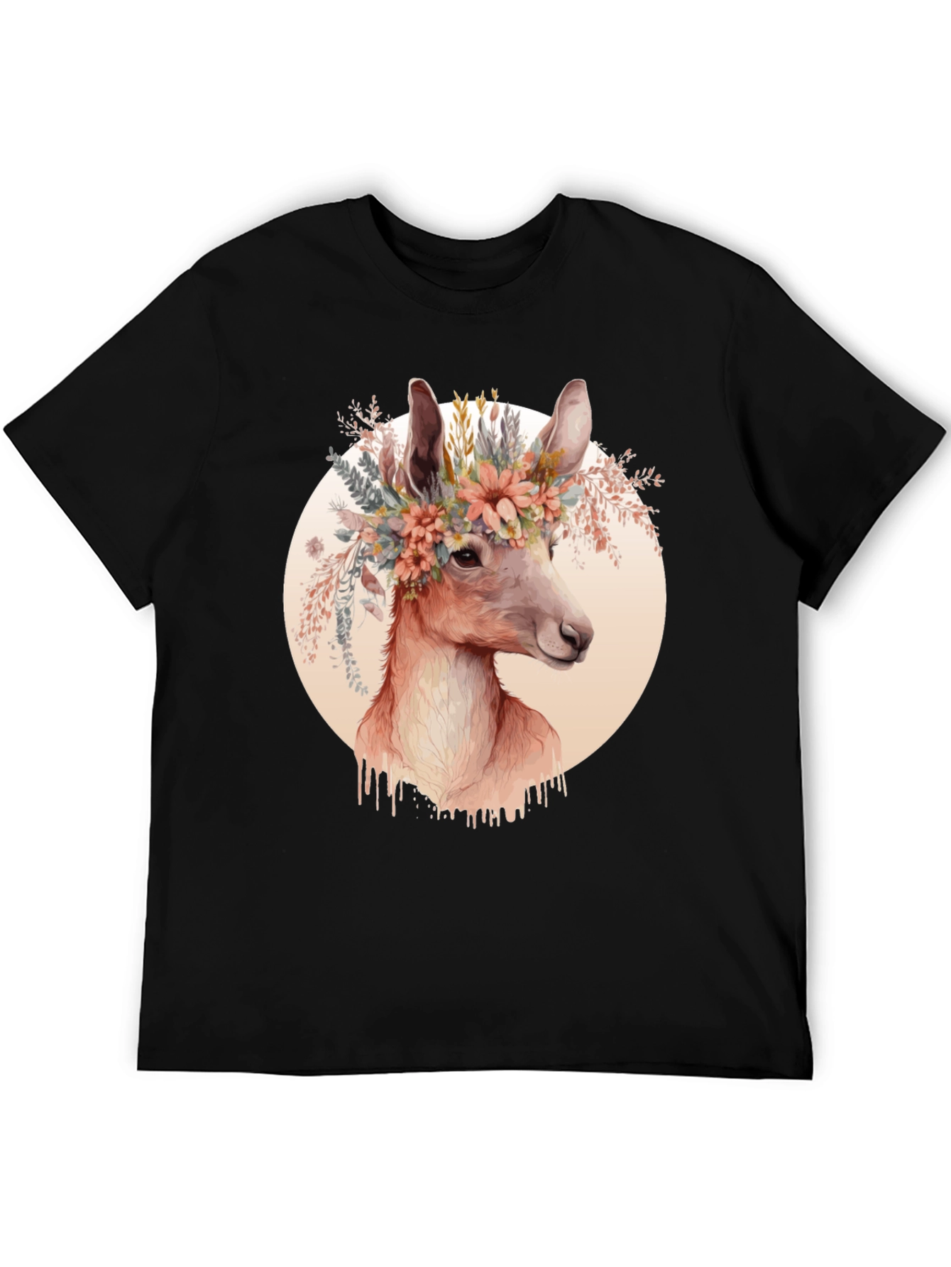 Black Floral Deer Graphic Tee - Trendy Unisex Shirt view 5