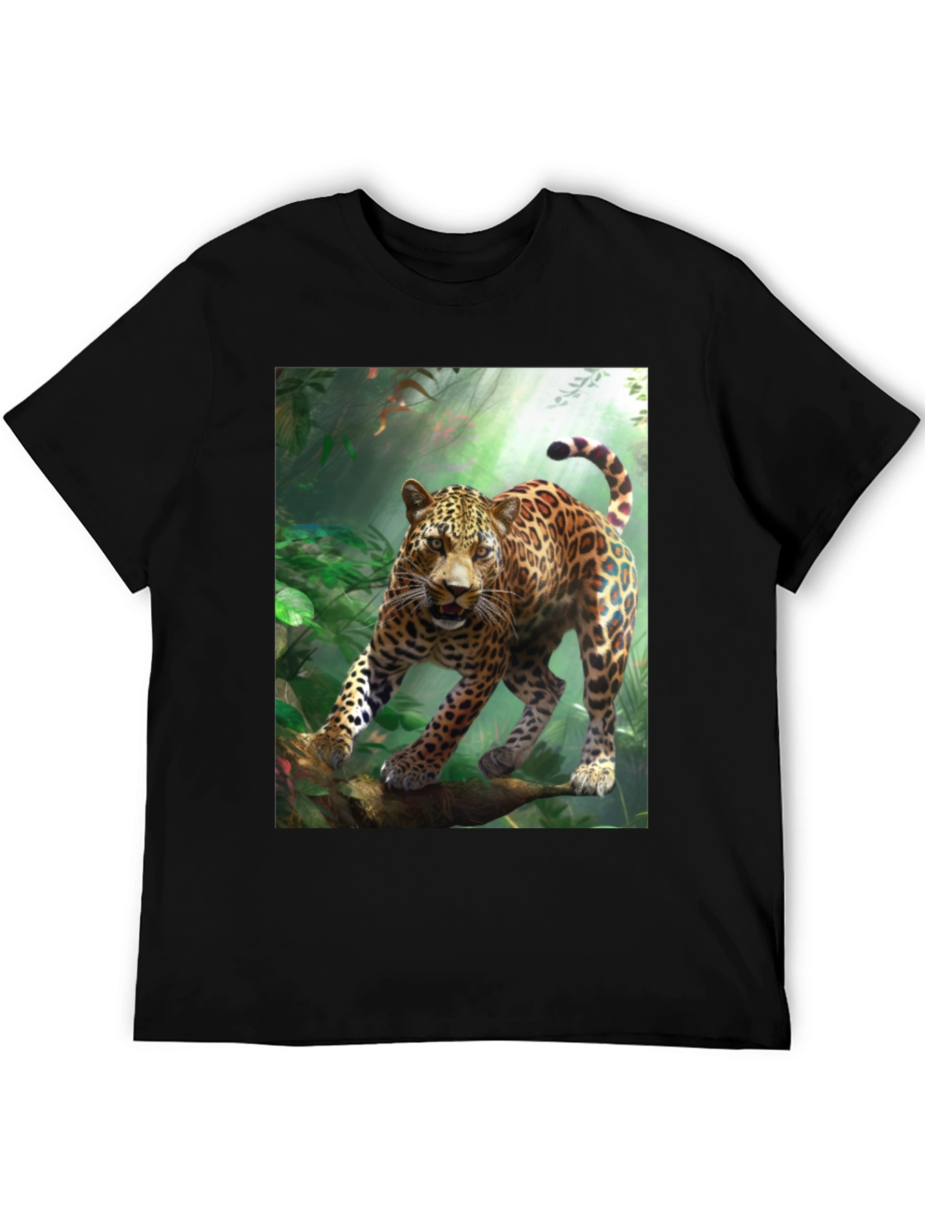 Black Leopard Jungle Graphic Tee - Wild Animal Print view 5
