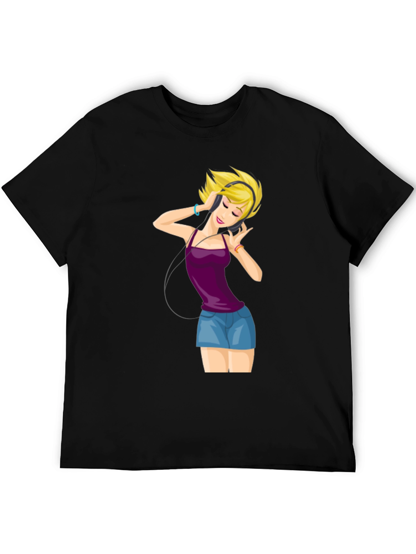 Black Music Lover T-Shirt: Cartoon Girl with Headphones view 5