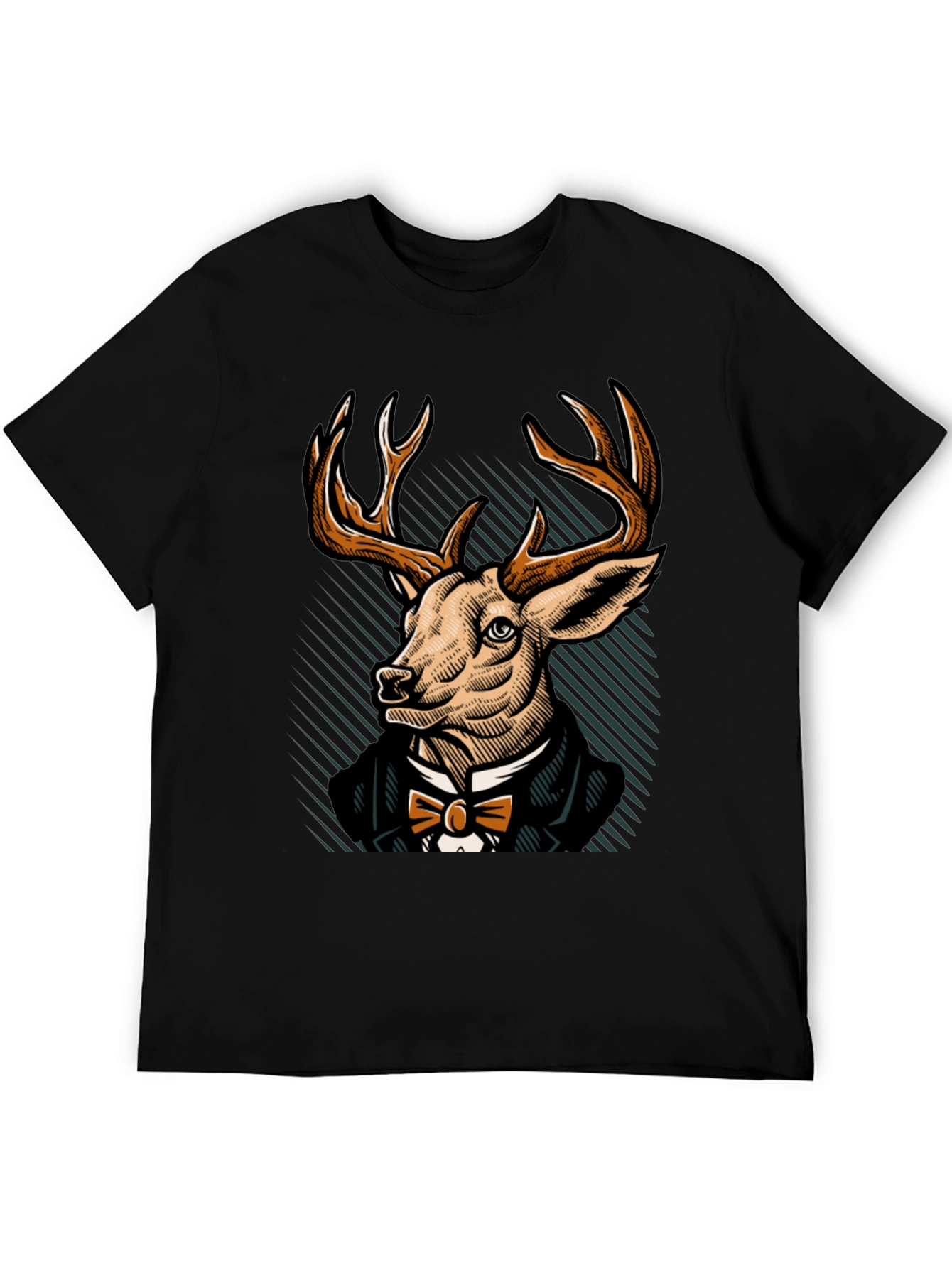 Black Dapper Deer T-Shirt - Elegant Animal Graphic Tee view 5