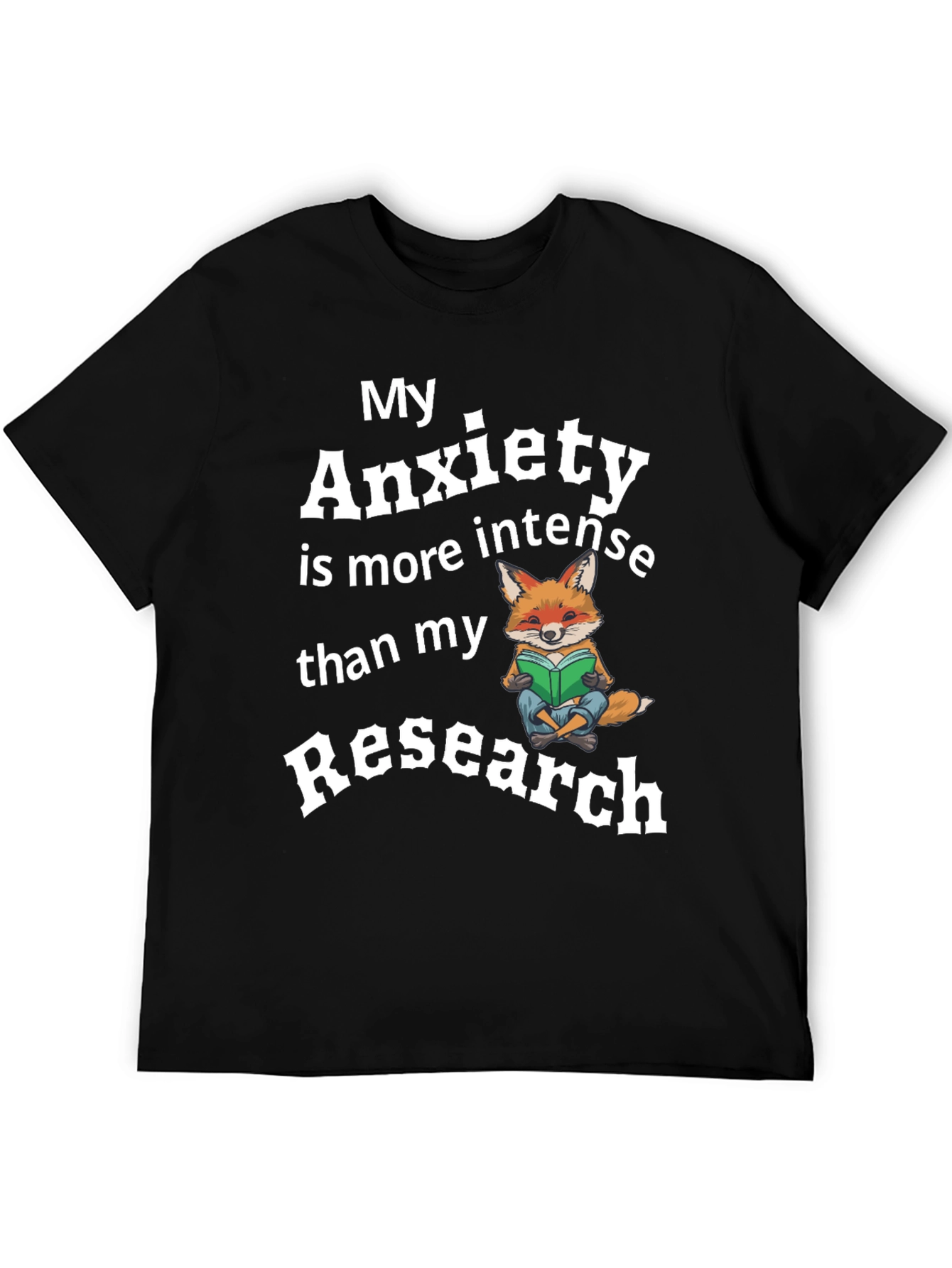 Black My Anxiety Research Fox T-Shirt Funny Novelty view 5