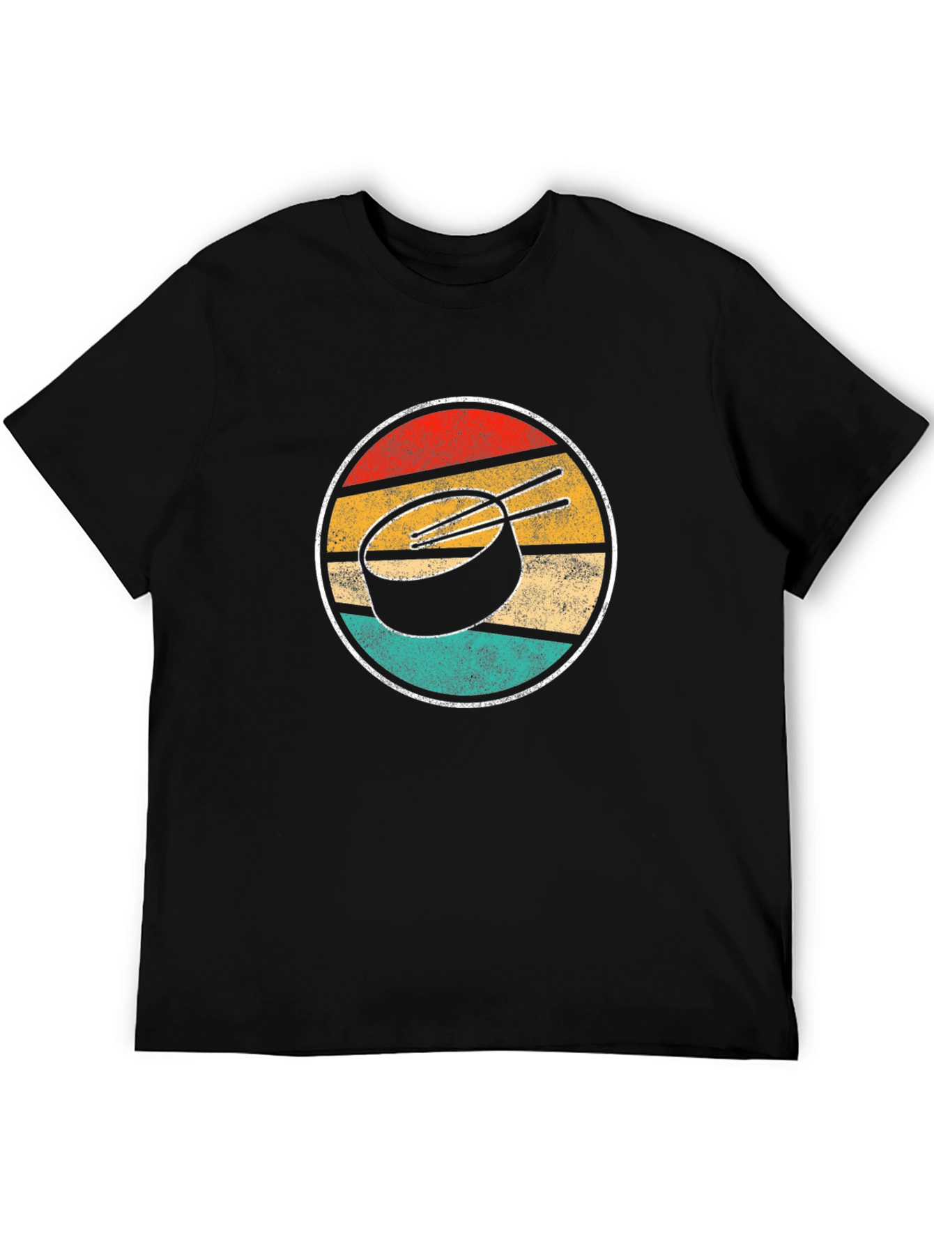 Black Retro Sunset Hockey Puck Graphic Tee view 5