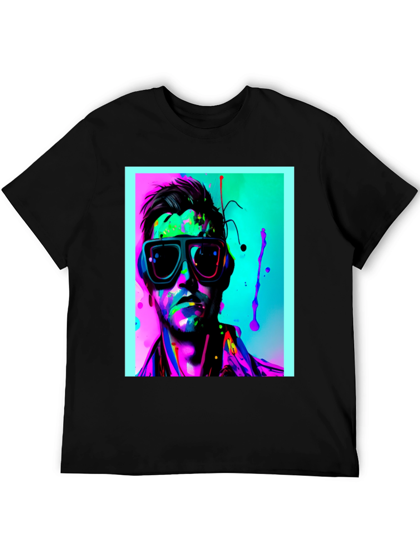 Black Neon Splash Portrait T-Shirt view 5