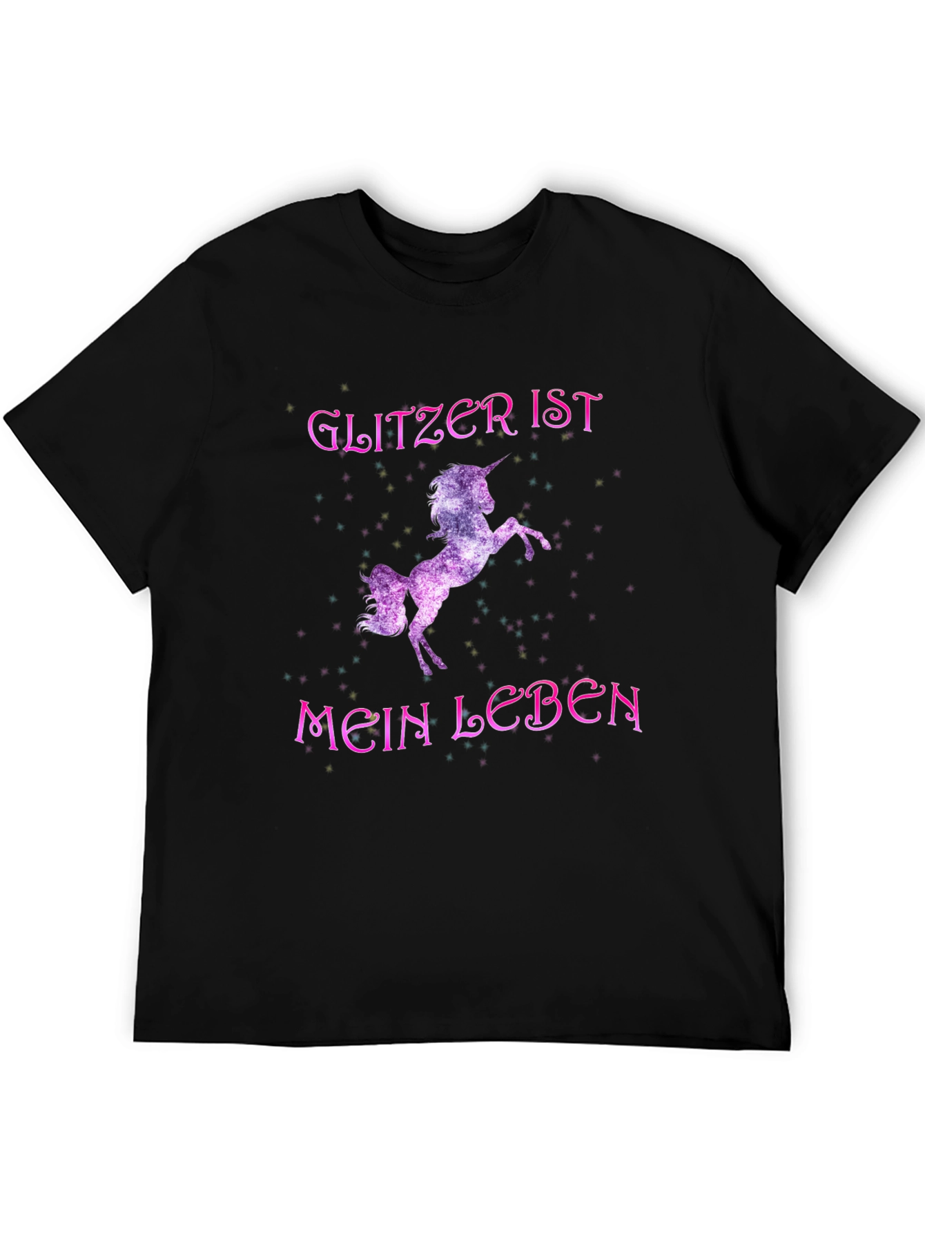 Black Glitzer Ist Mein Leben Unicorn Black T-Shirt view 5