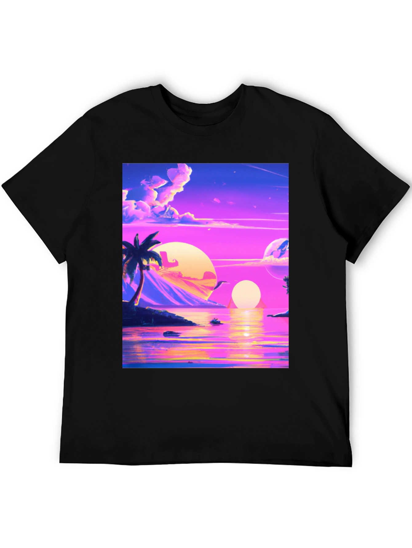 Black Vaporwave Sunset T-Shirt - Black view 5