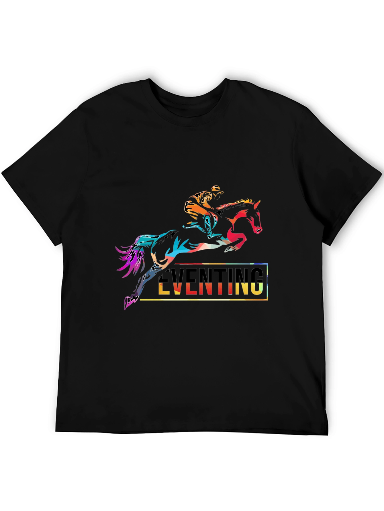 Black Eventing Horse Rider Graphic Tee - Black Cotton T-Shirt view 5