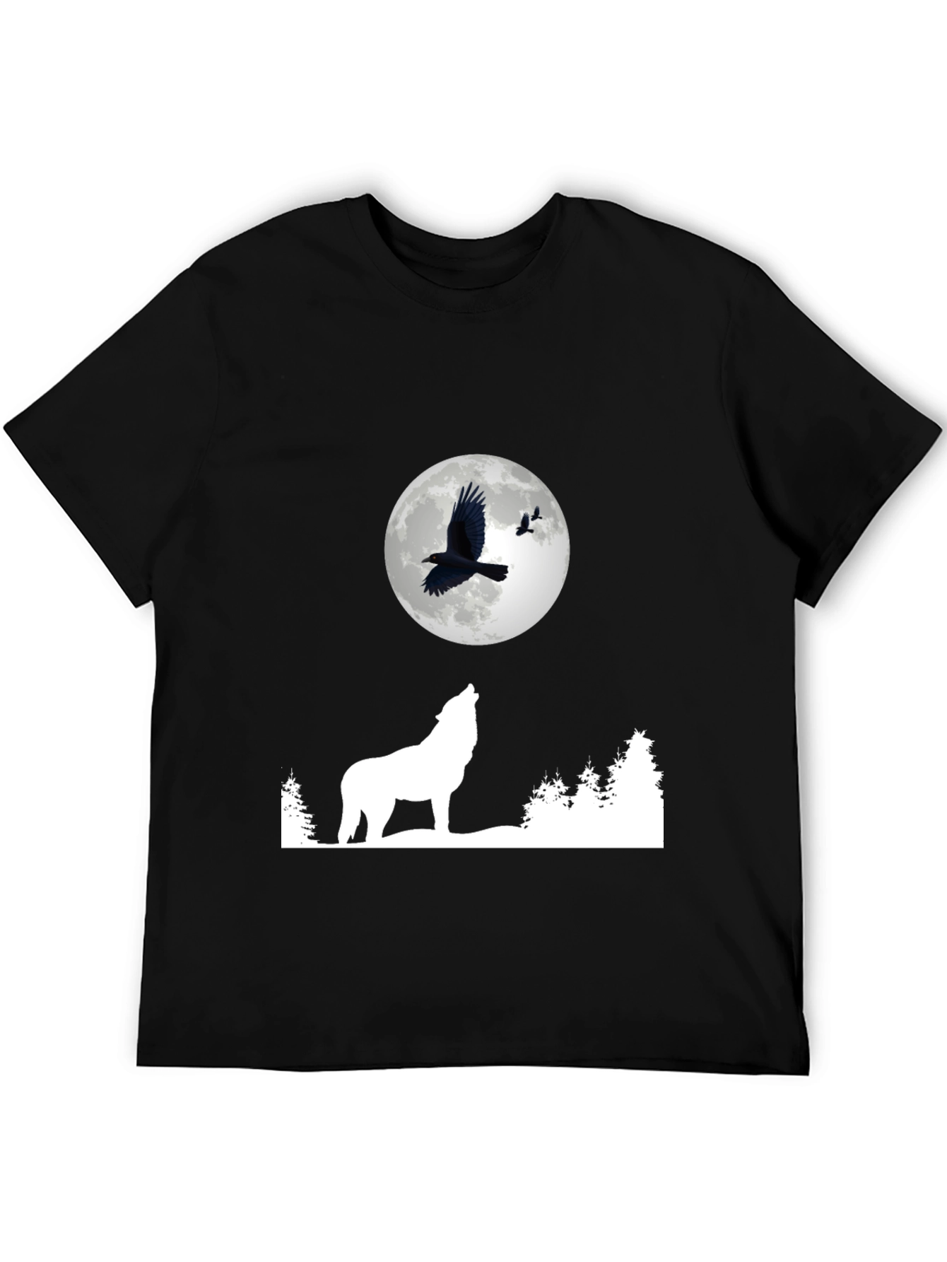 Black Wolf Moon Raven Graphic Tee - Black view 5