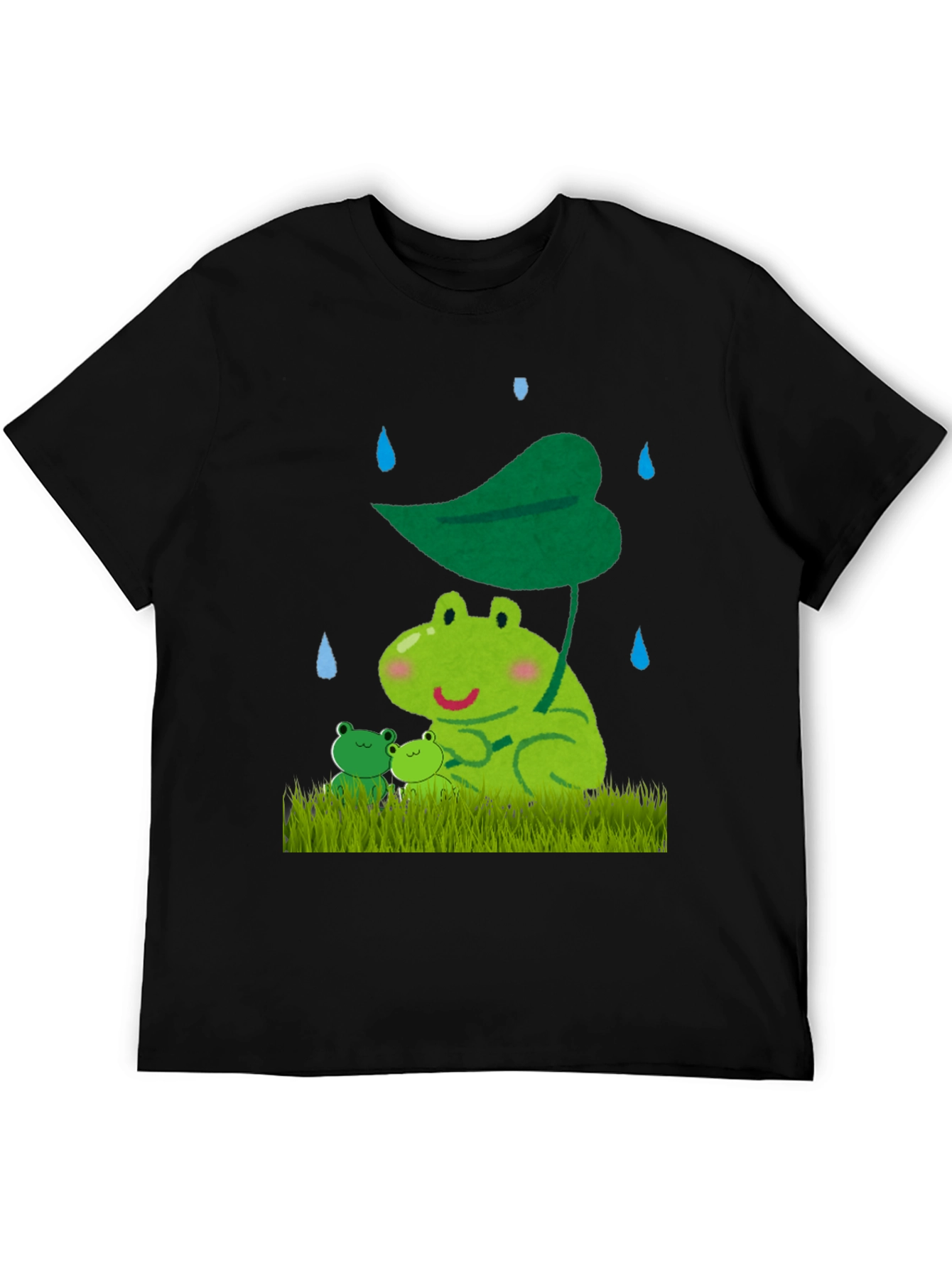 Black Frog Family Under Leaf Umbrella T-Shirt view 5