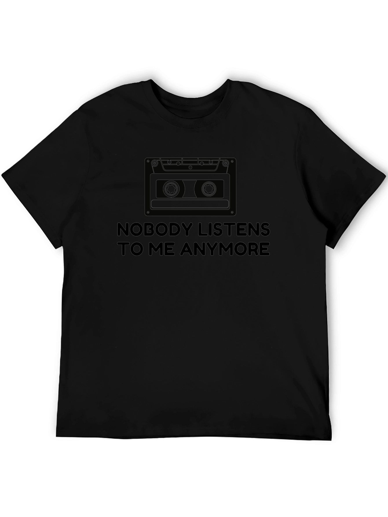 Black Nobody Listens Cassette Tape Graphic T-Shirt view 5