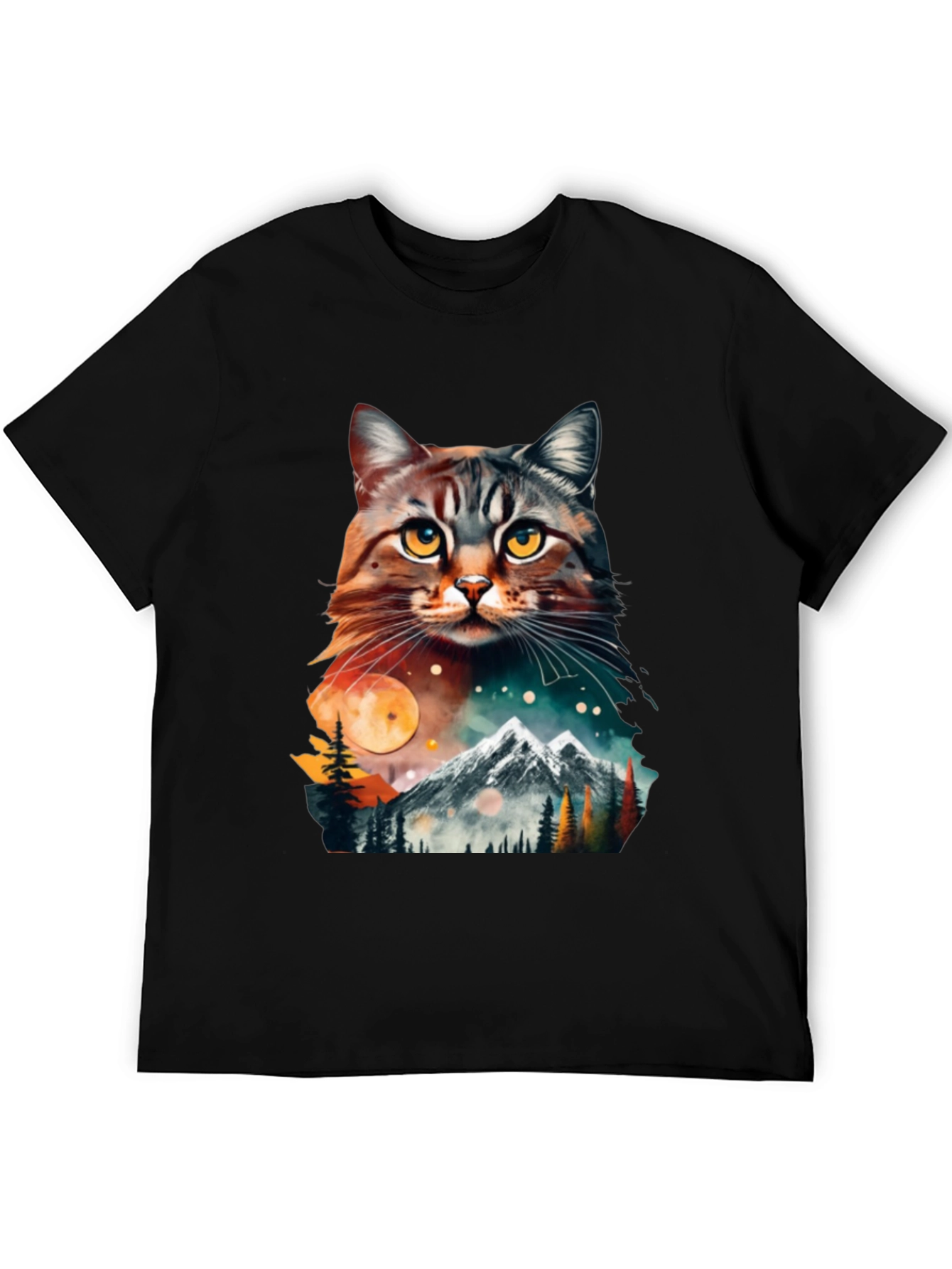 Black Cat & Mountain Graphic Tee - Unique Nature Design view 5