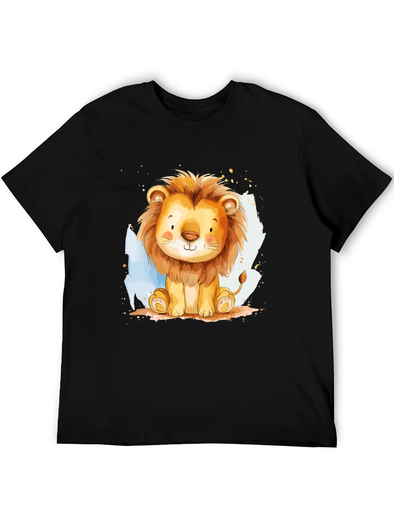 Black Cute Lion Graphic Tee - Black Cotton T-Shirt view 5