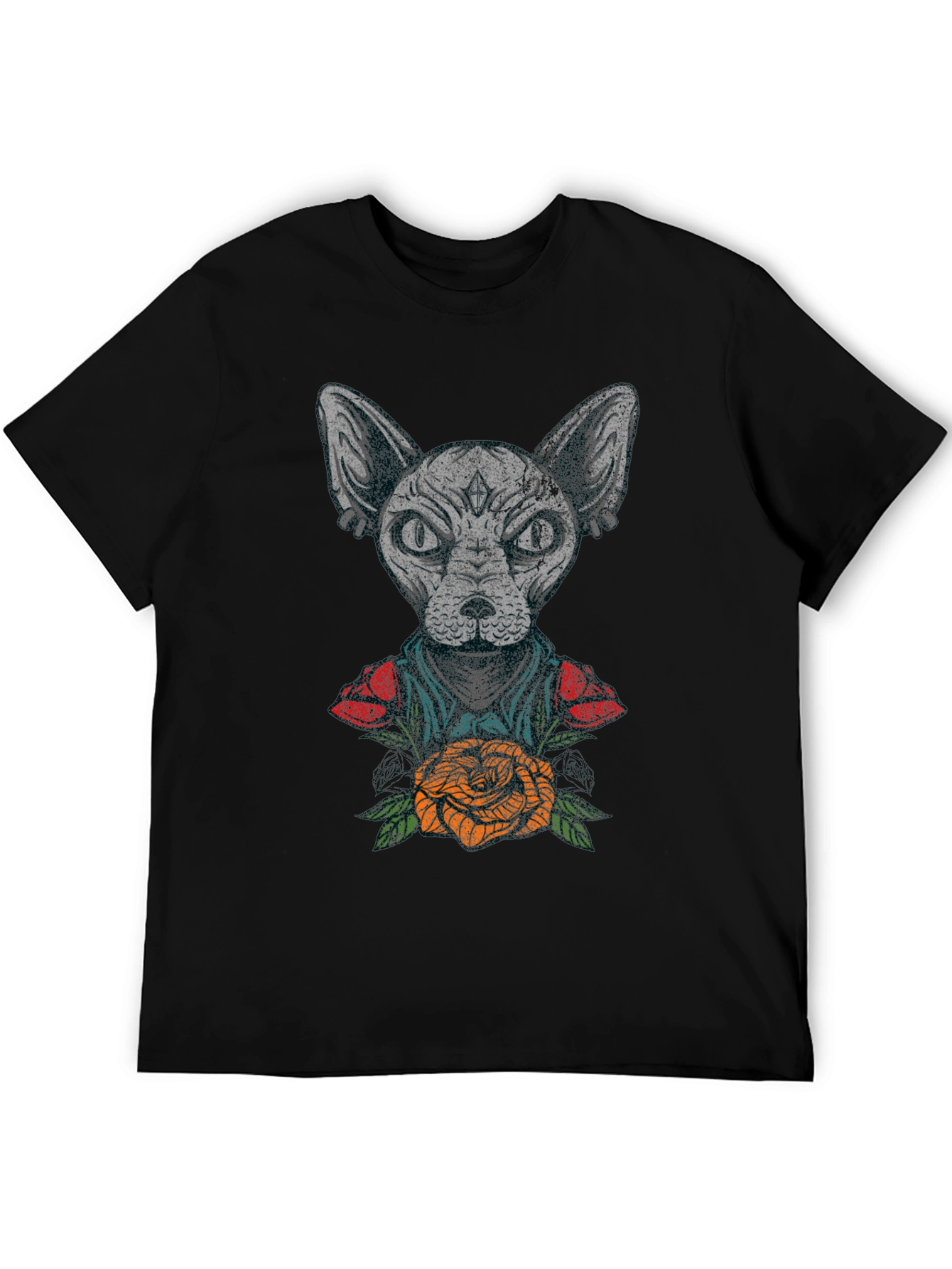 Black Sphynx Cat Tattoo Graphic T-Shirt view 5