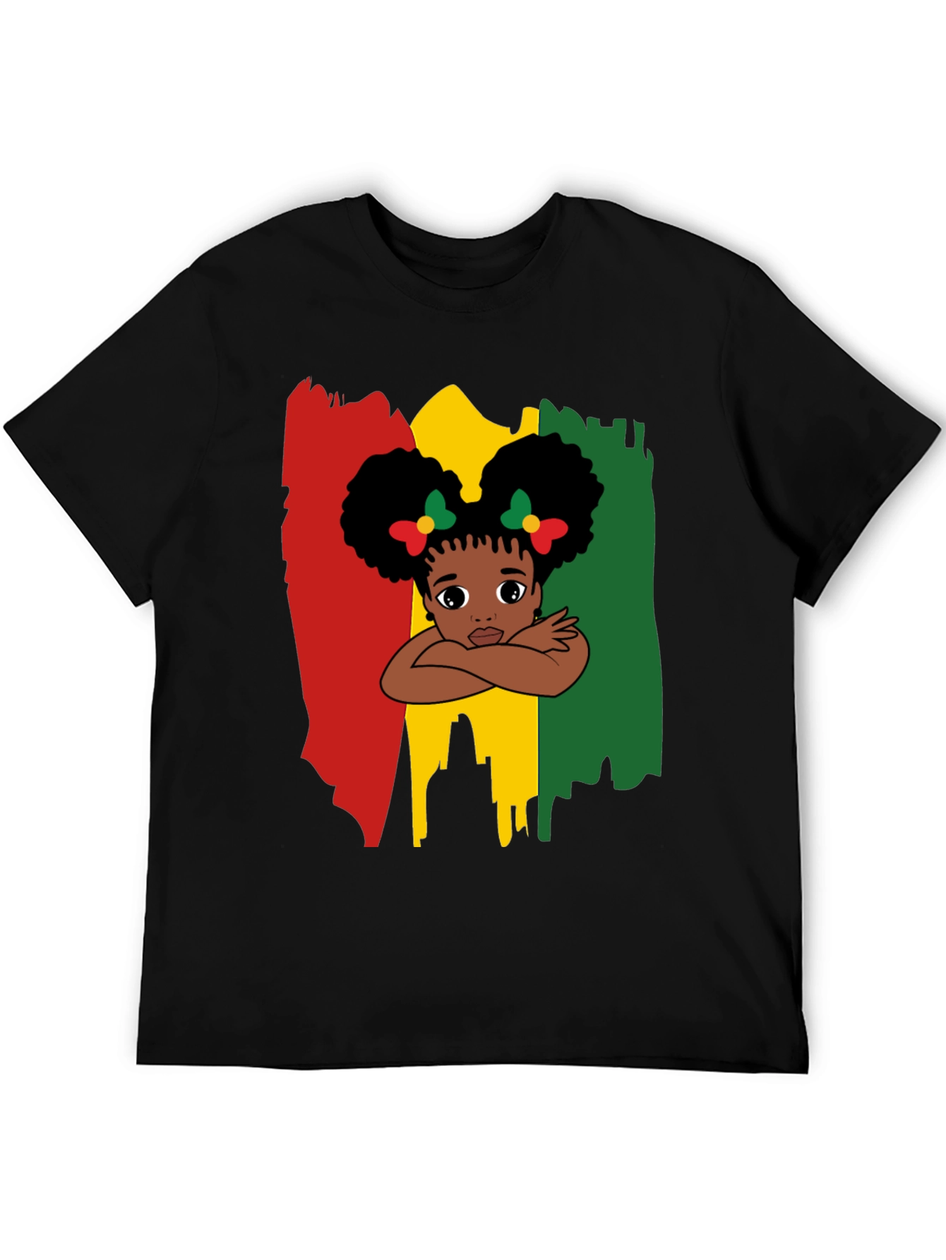 Black Cute Girl Afro T-Shirt - Red Yellow Green view 5