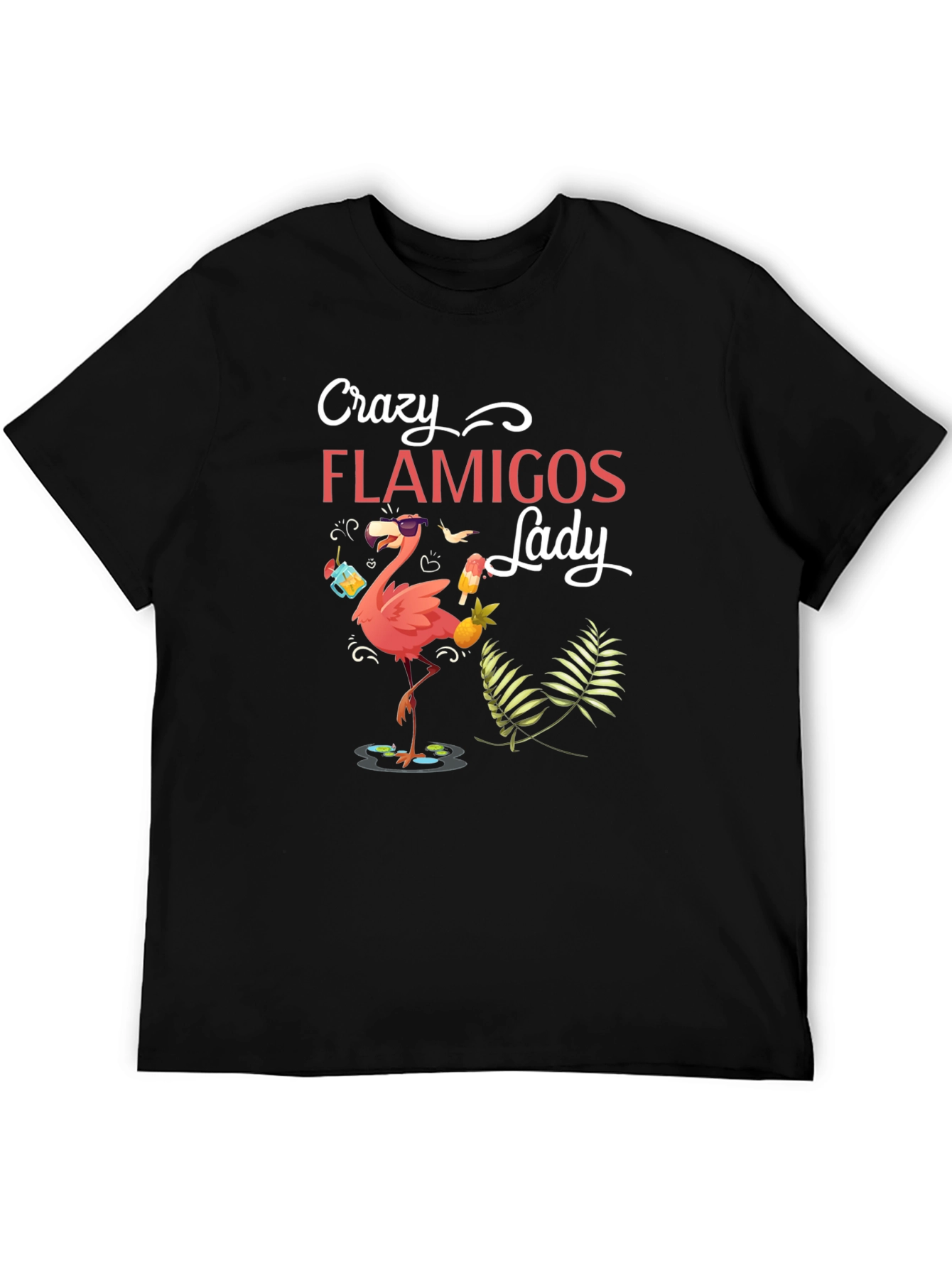 Black Crazy Flamingos Lady T-Shirt view 5