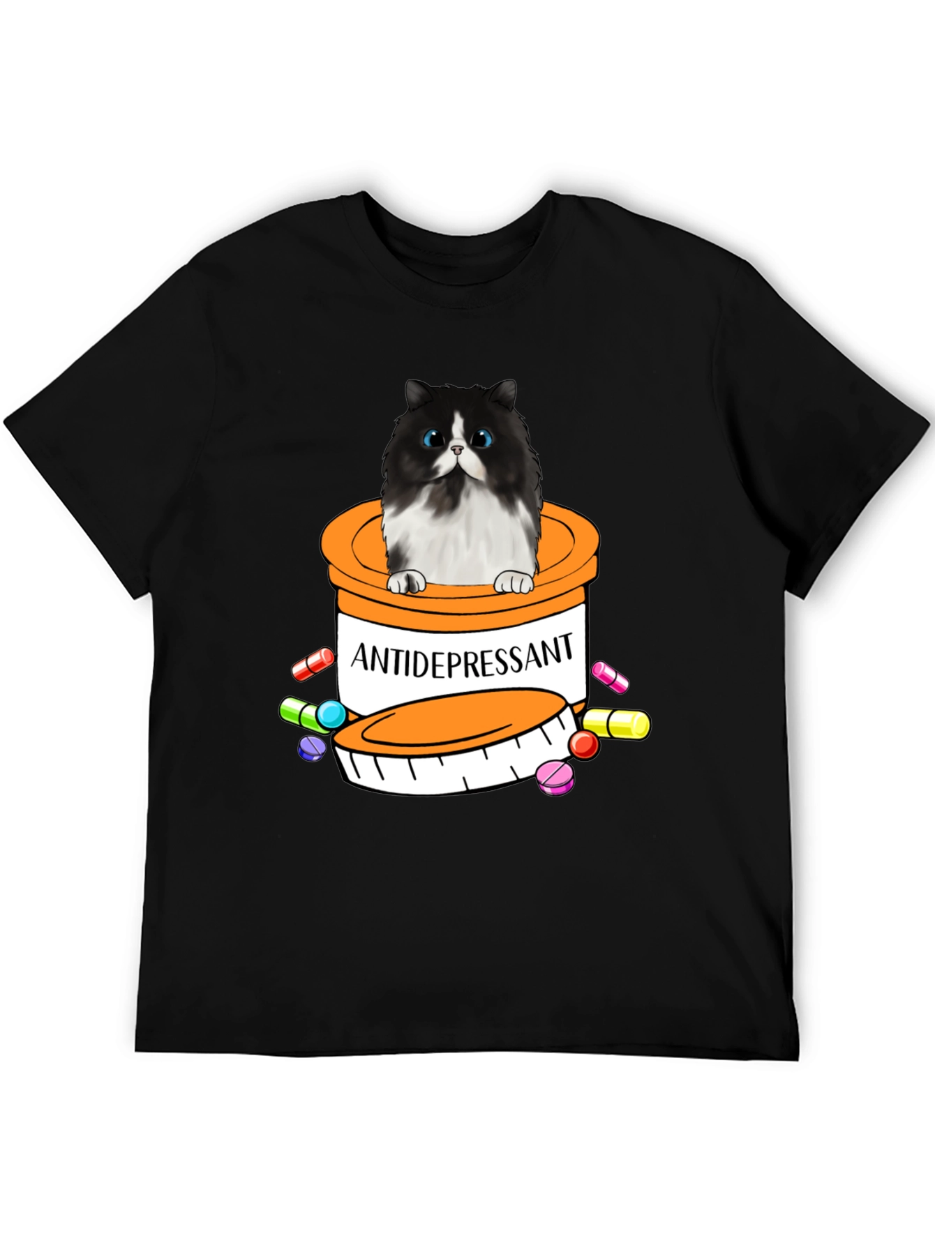 Black Antidepressant Cat T-Shirt - Funny Novelty Tee view 5