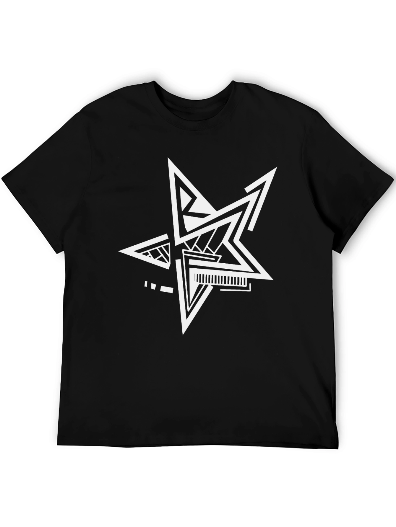 Black Modern Geometric Star T-Shirt - Black Cotton Tee view 5