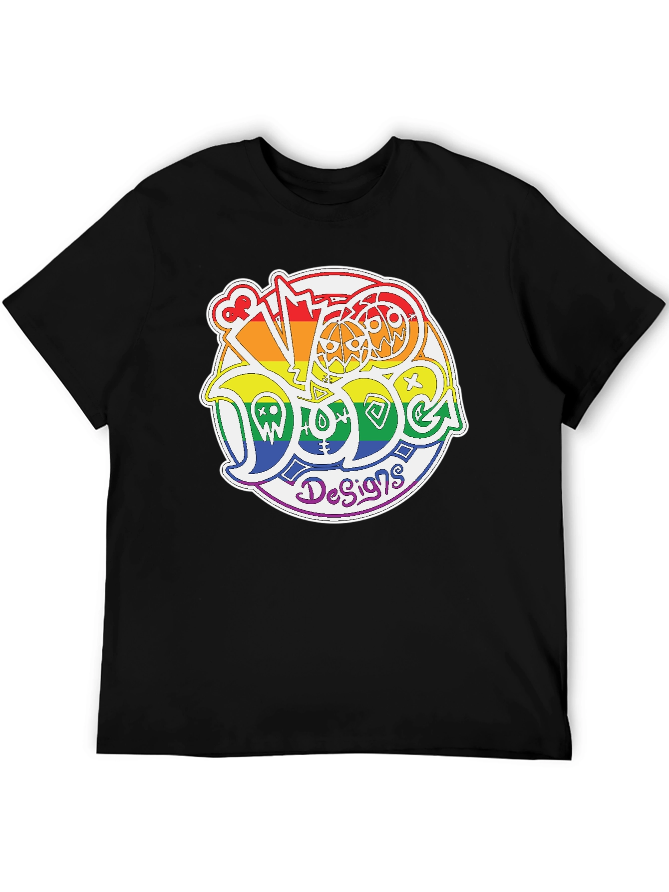 Black Rainbow Doodle Design T-Shirt view 5