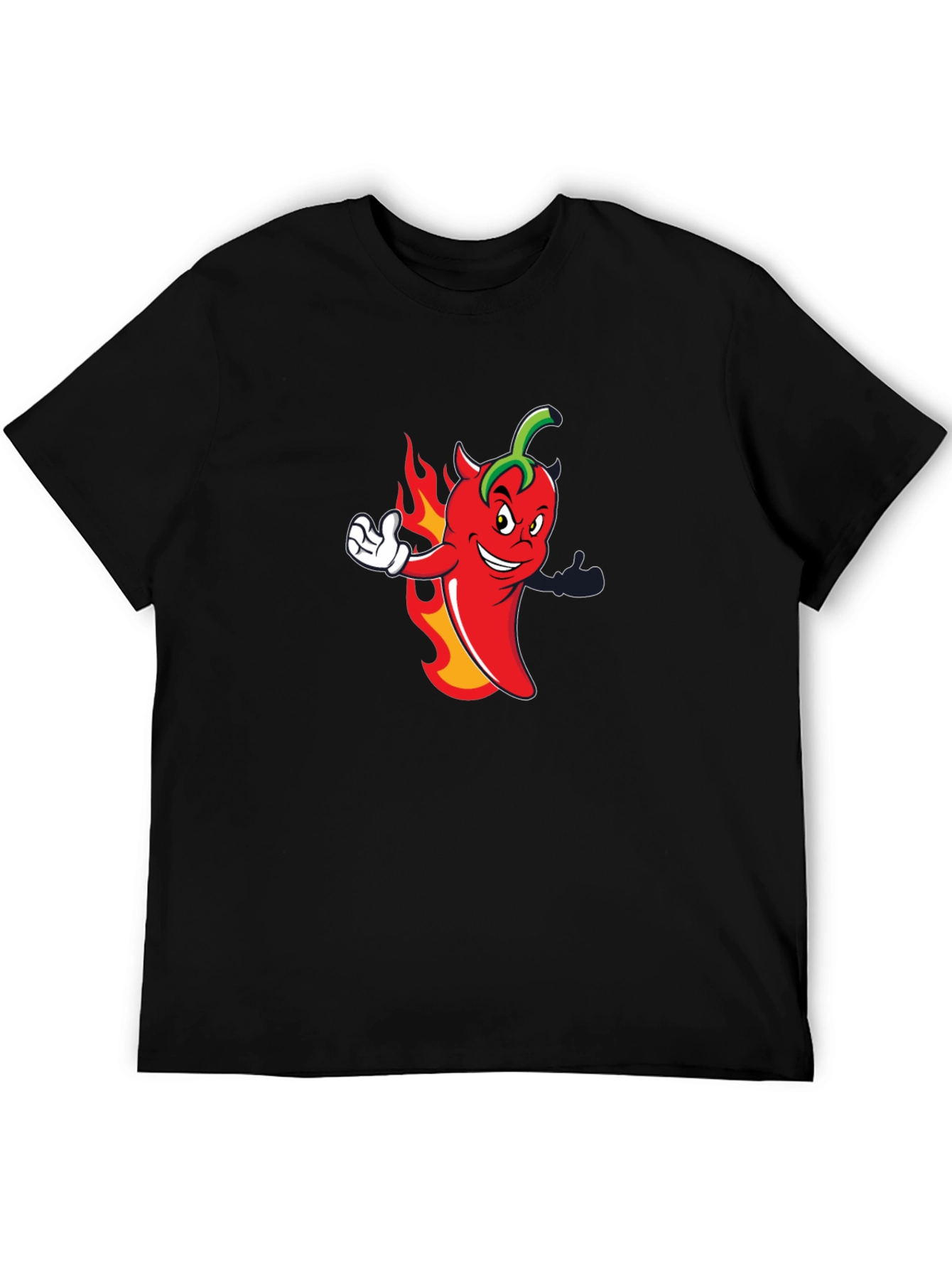 Black Spicy Chili Pepper Cartoon Graphic Black T-Shirt view 5