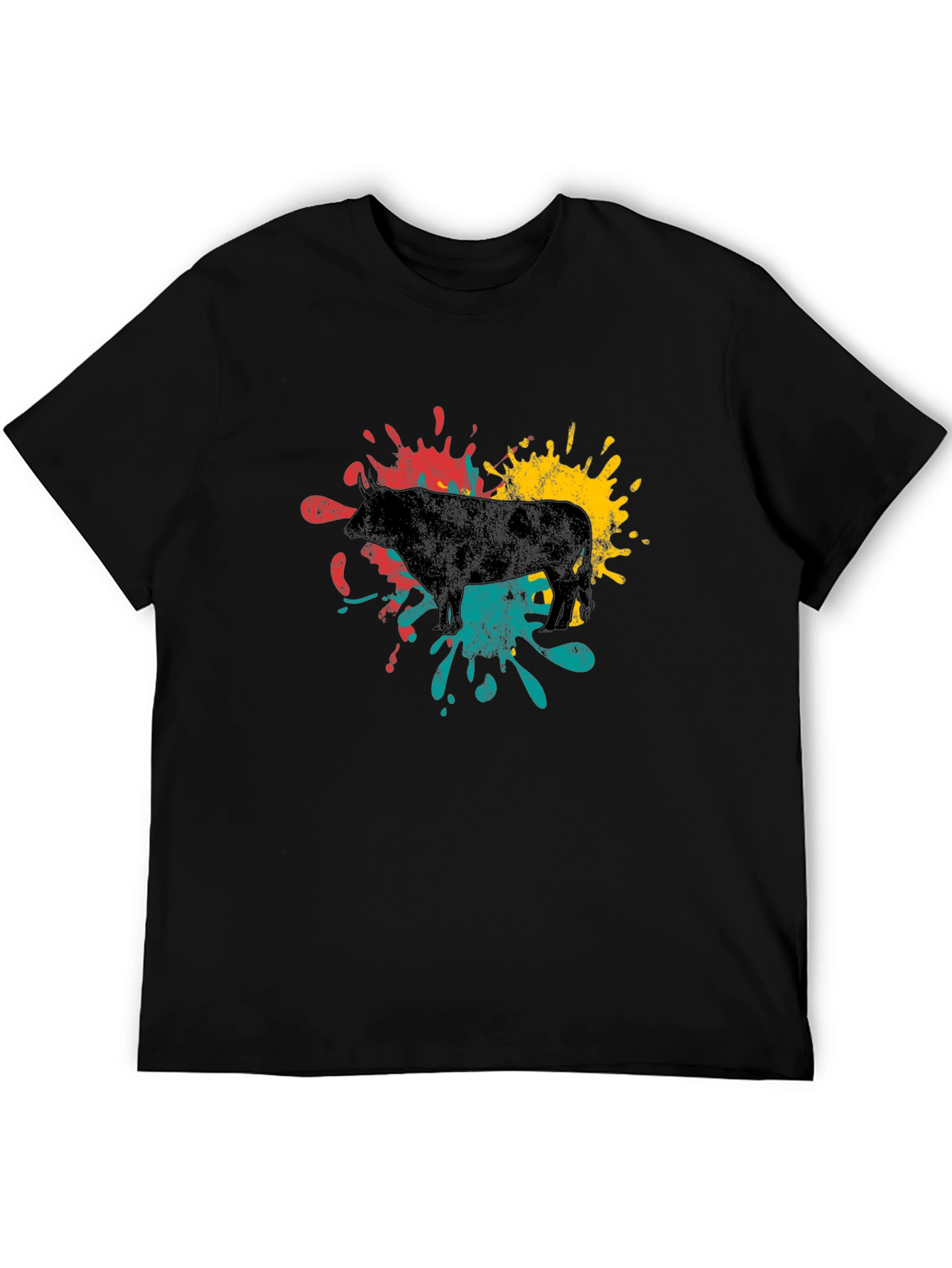 Black Abstract Bull Graphic Tee - Black view 5