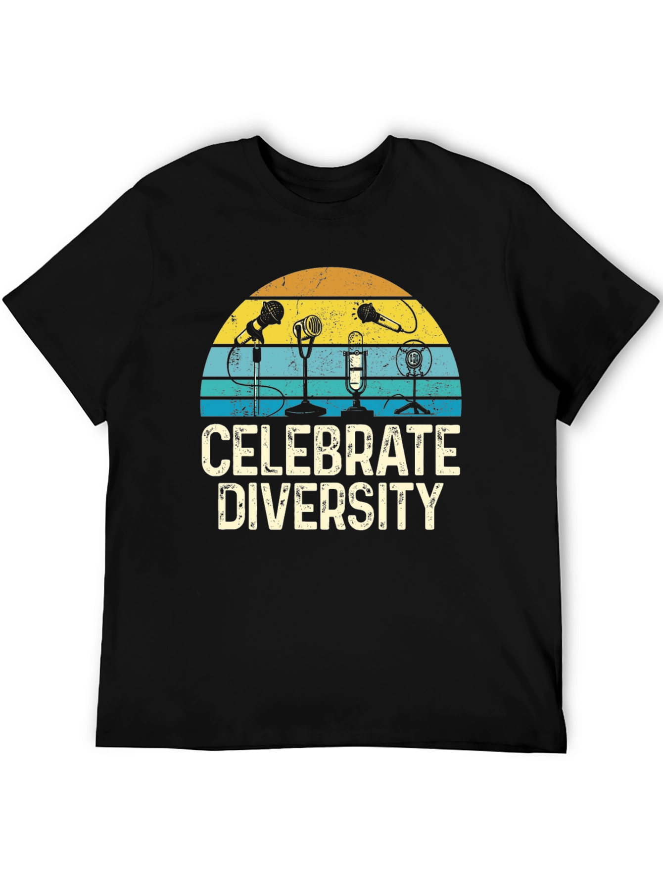 Black Celebrate Diversity T-Shirt: Vintage Microphone Graphic Tee view 5