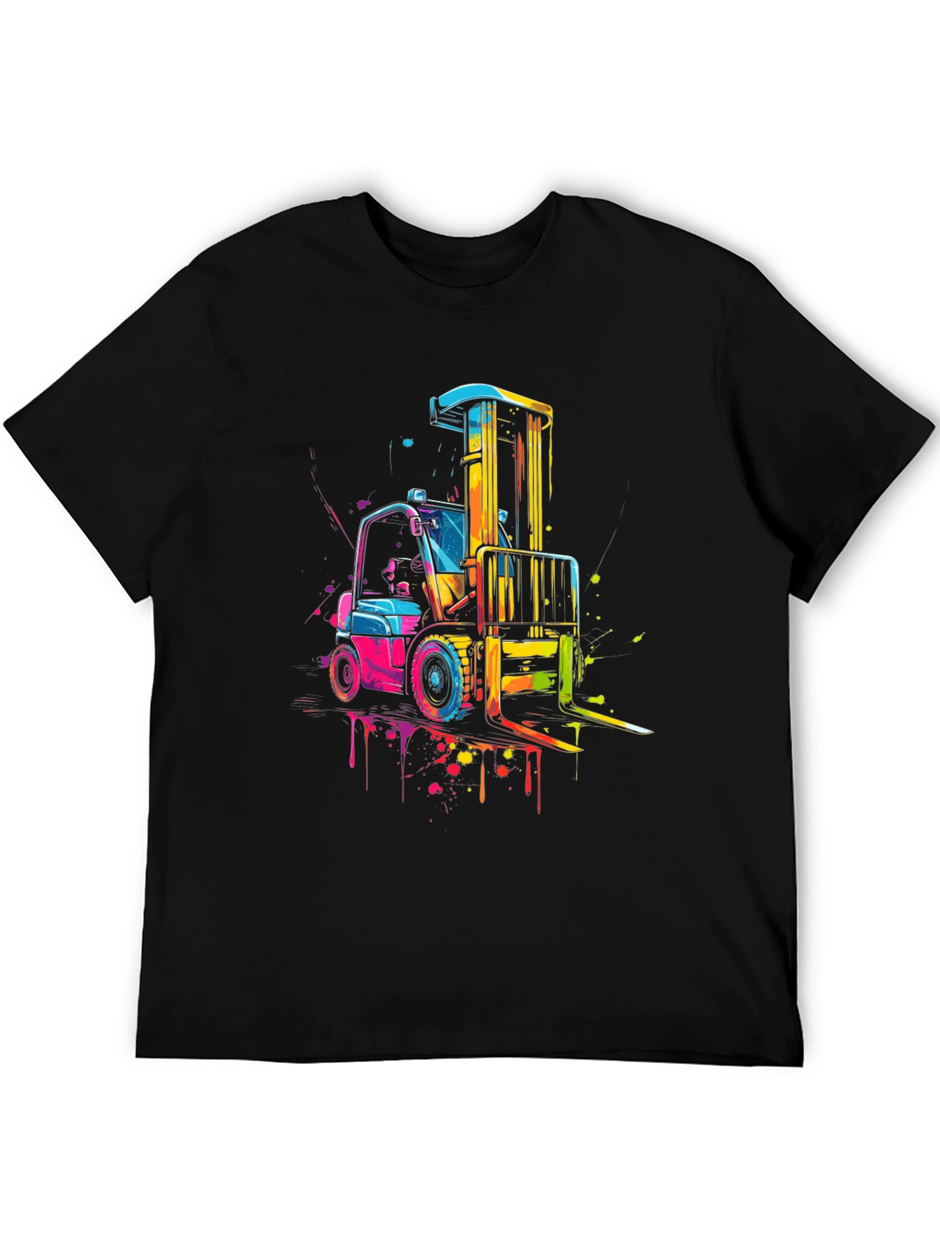 Black Forklift Graphic Tee - Colorful Construction Shirt view 5