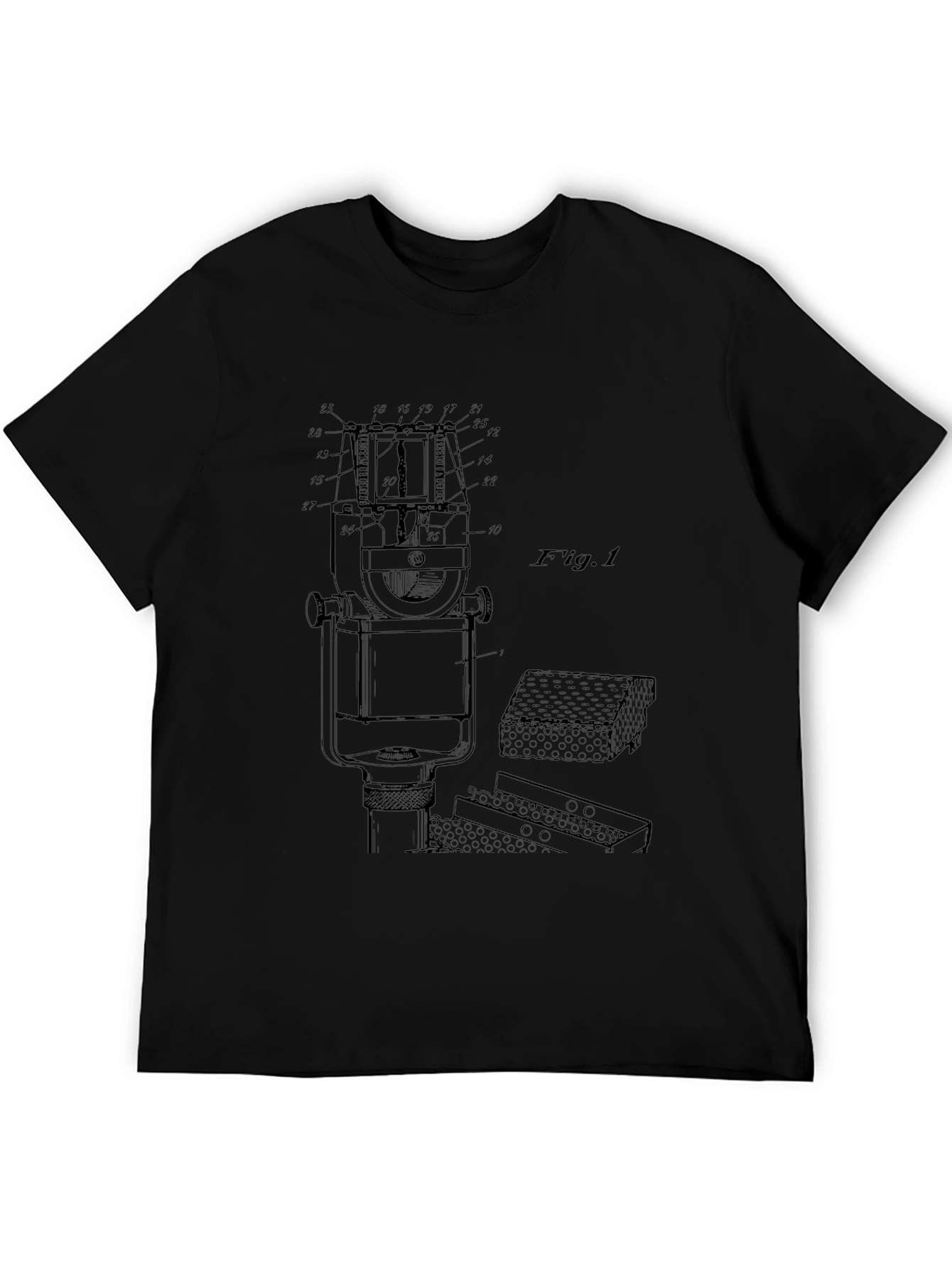 Black Vintage Microphone Patent T-Shirt - Classic Black view 5