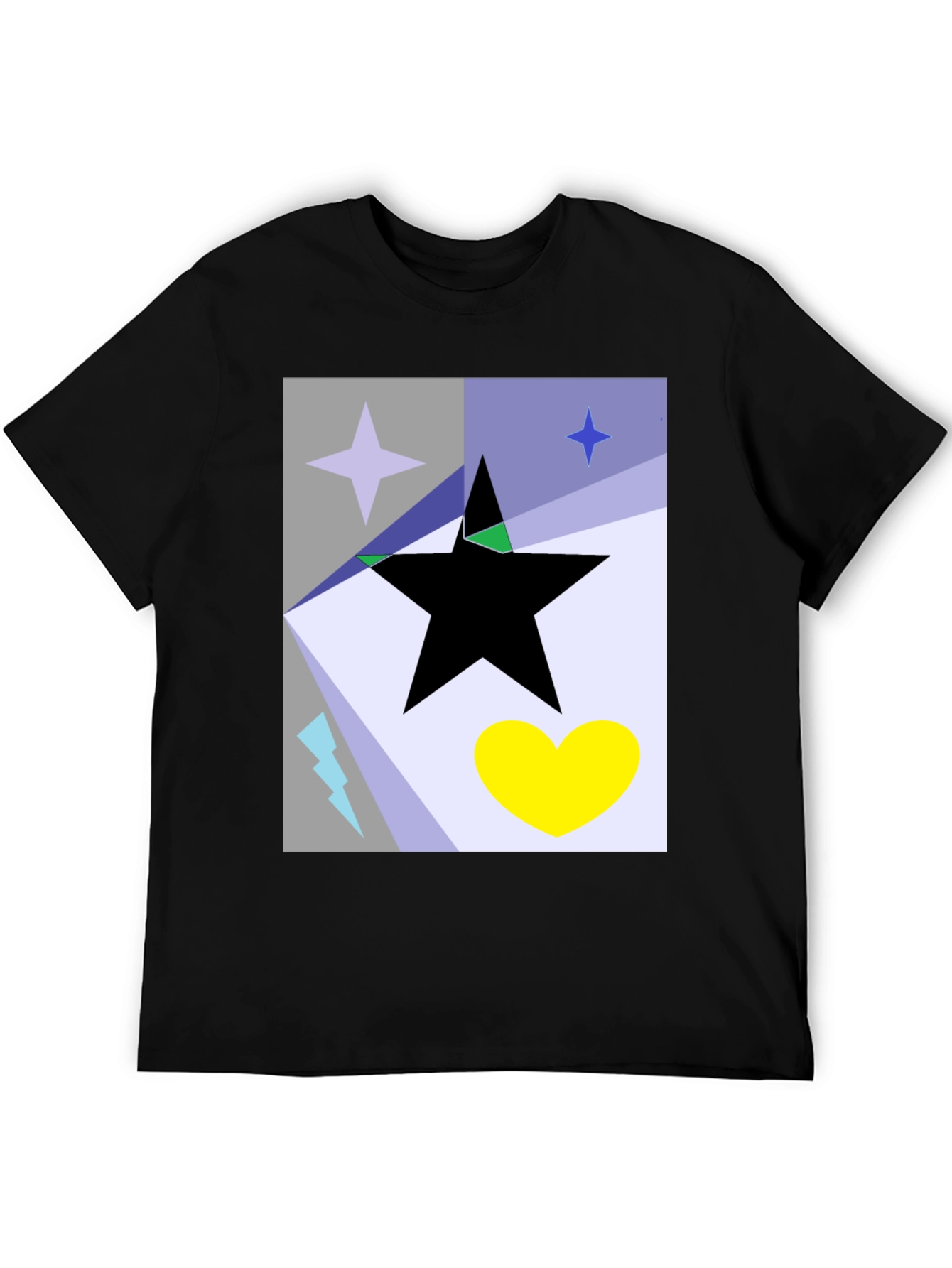 Black Abstract Star Heart Graphic Tee - Black Cotton T-Shirt view 5