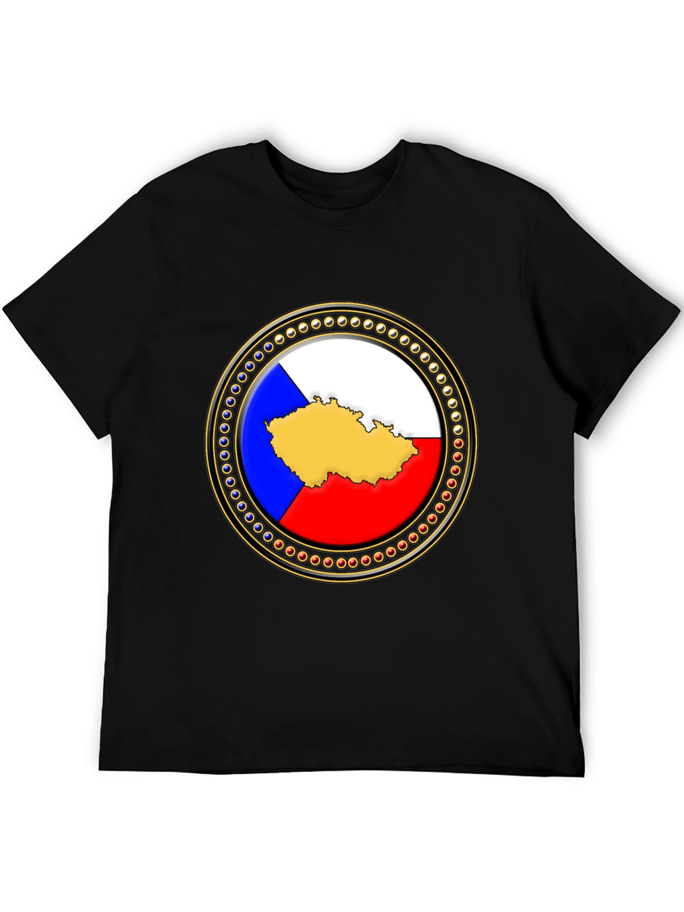 Czech Republic Flag Map T-Shirt - Black Cotton Tee - 5