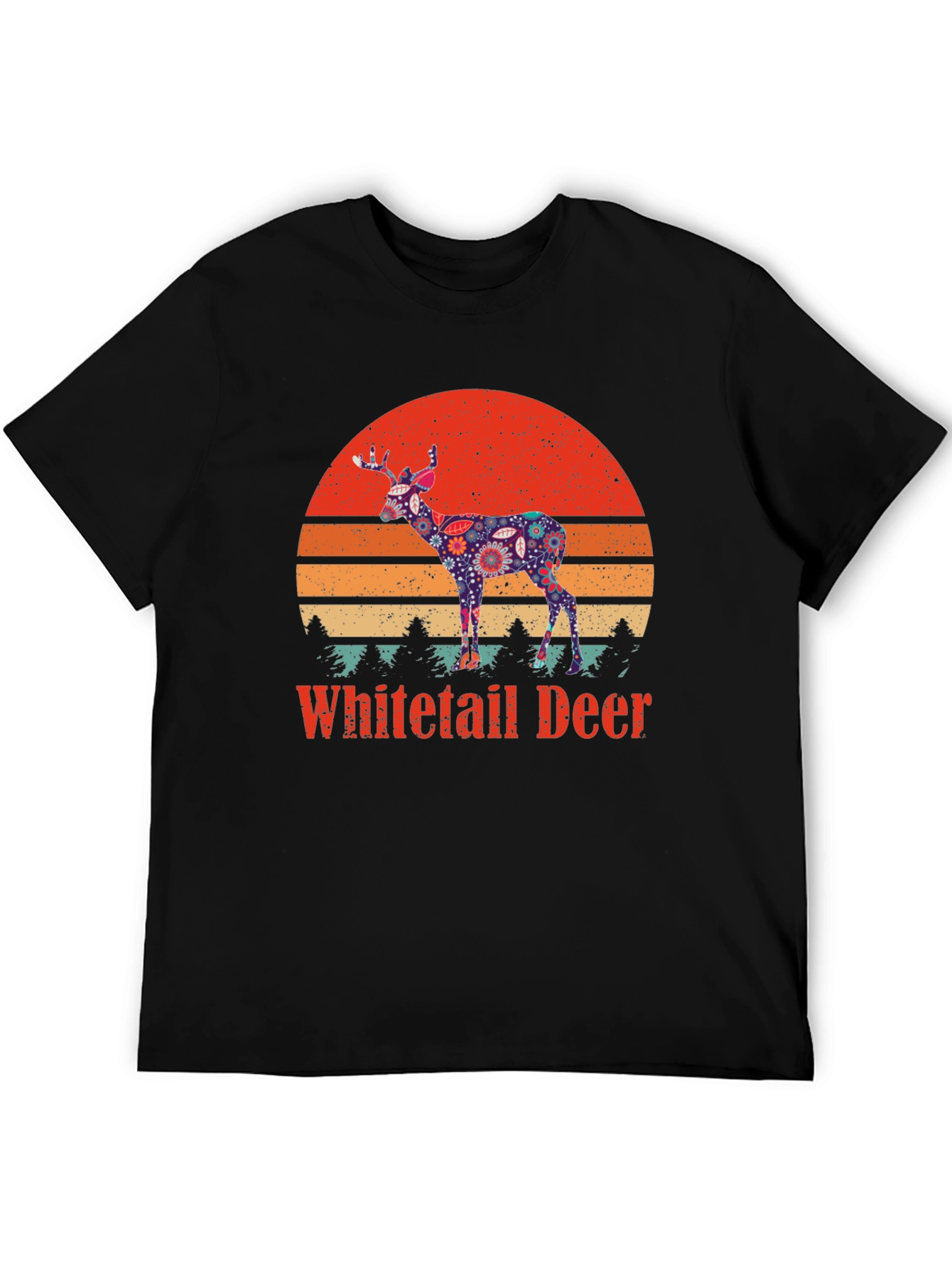 Black Vintage Whitetail Deer Graphic T-Shirt view 5