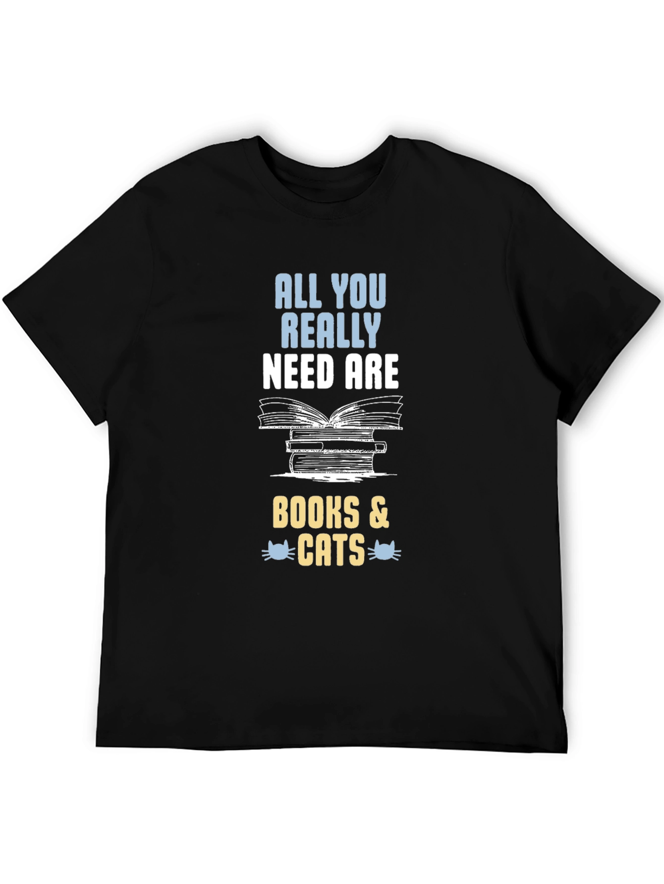 Black All You Need Is Books & Cats T-Shirt view 5