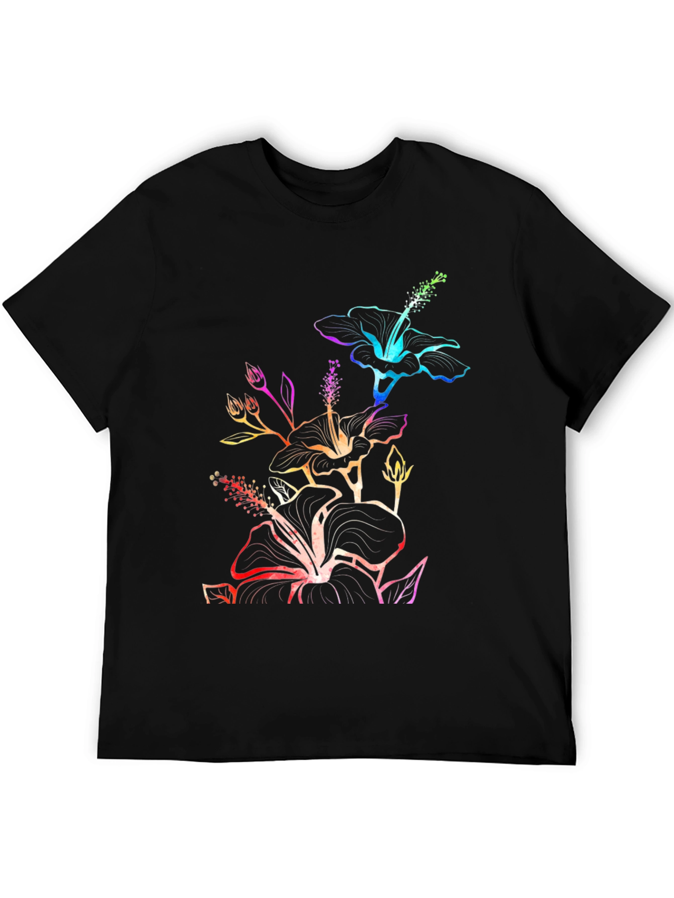 Black Rainbow Hibiscus Black T-Shirt view 5