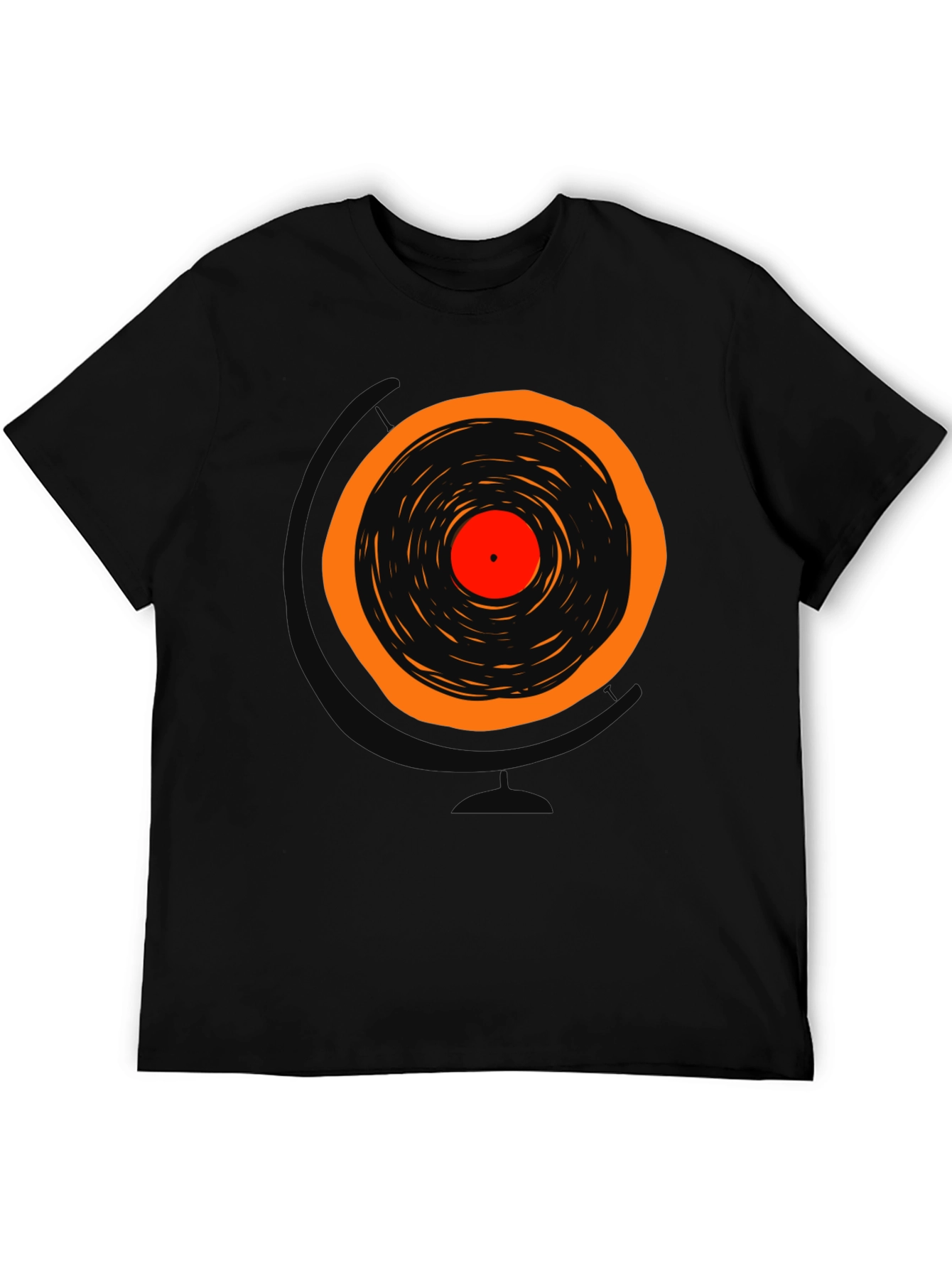 Black Retro Vinyl Record Graphic T-Shirt view 5