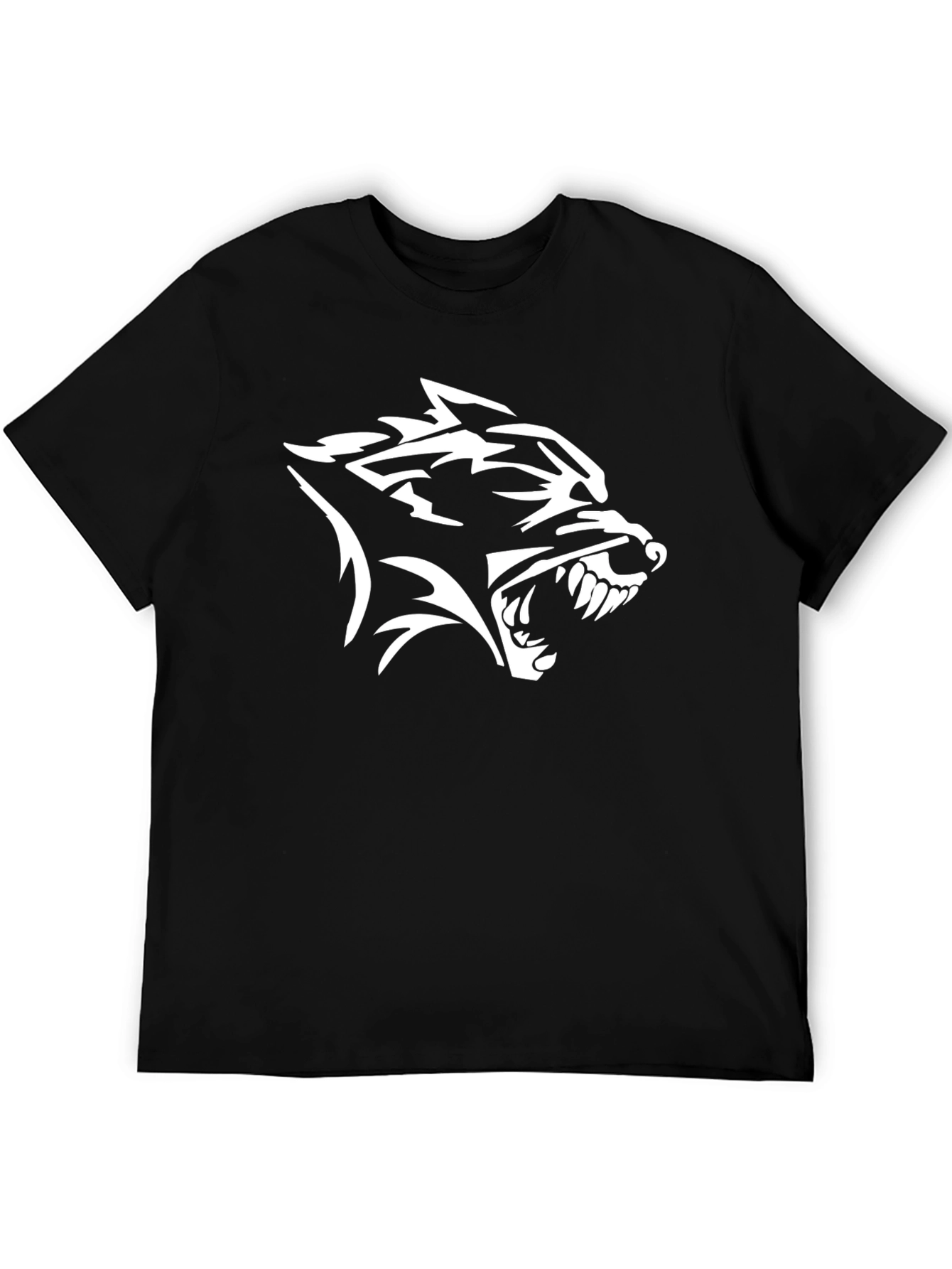 Black Black T-Shirt with White Wolf Head Graphic Print view 5