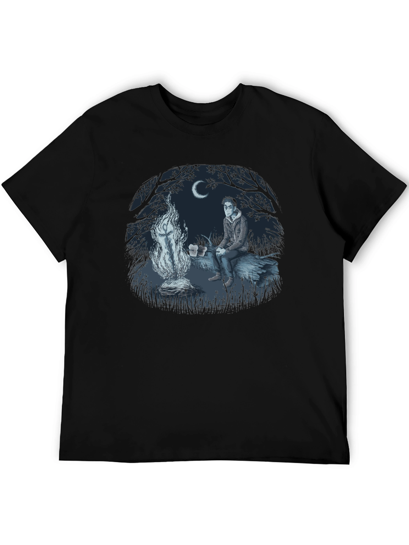 Black Campfire Story Graphic Tee - Relaxed Night Design view 5