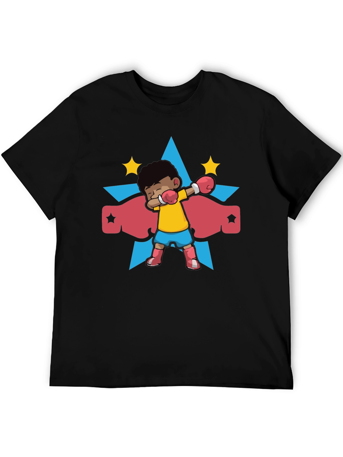 Black Cartoon Boxer Kid Graphic T-Shirt view 5