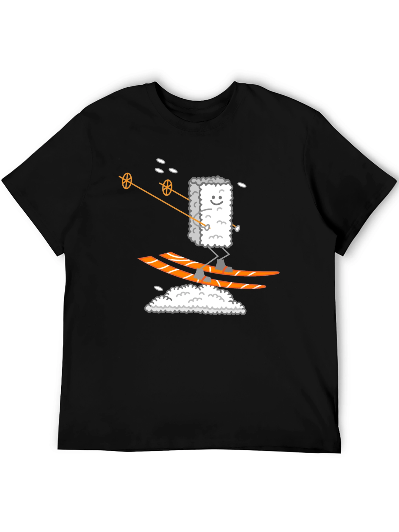 Black Sushi Skier Graphic Tee - Black Cotton T-Shirt view 5
