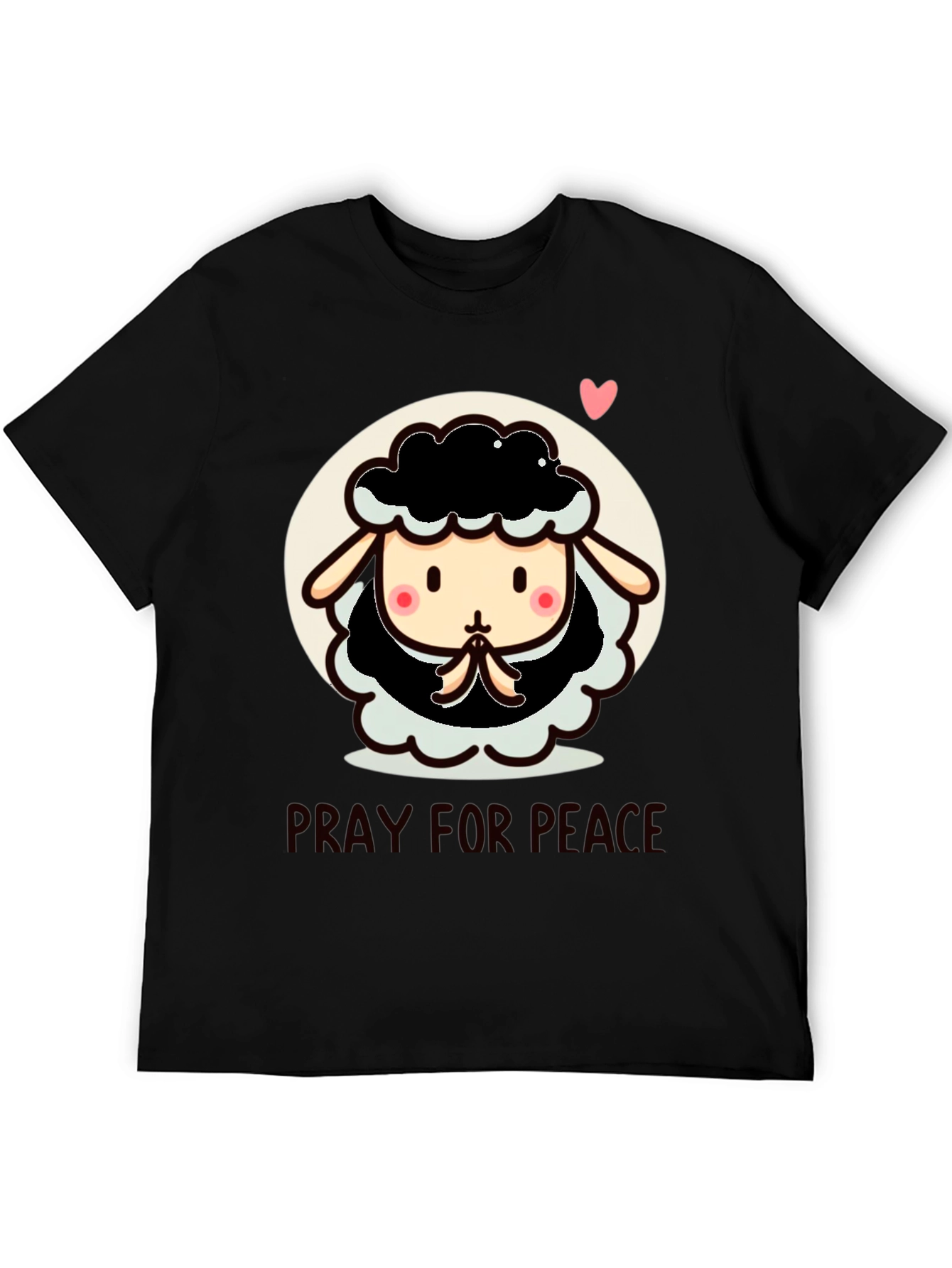 Black Pray for Peace Cartoon Sheep T-Shirt view 5