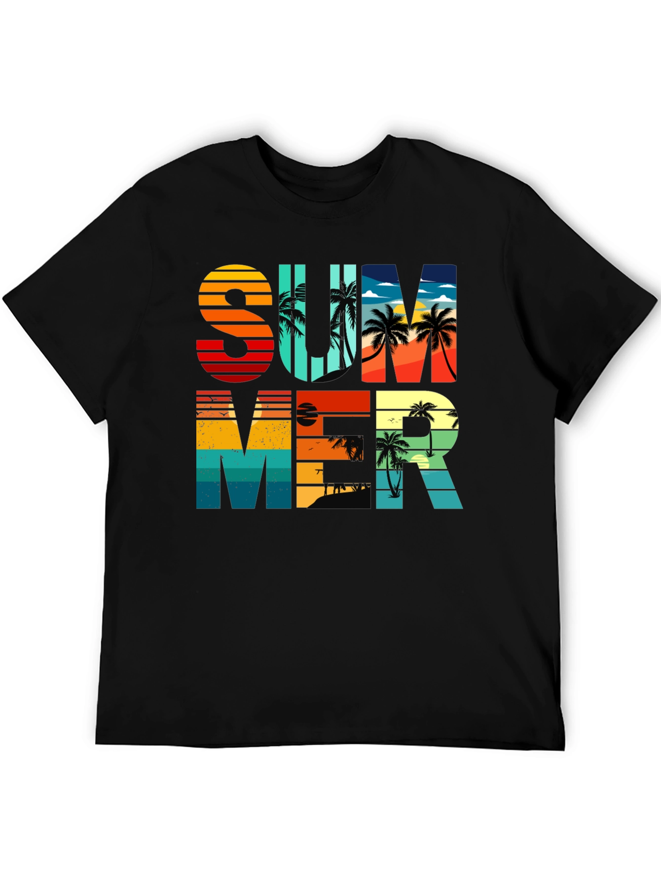 Black Summer Graphic T-Shirt - Retro Palm Tree Design view 5