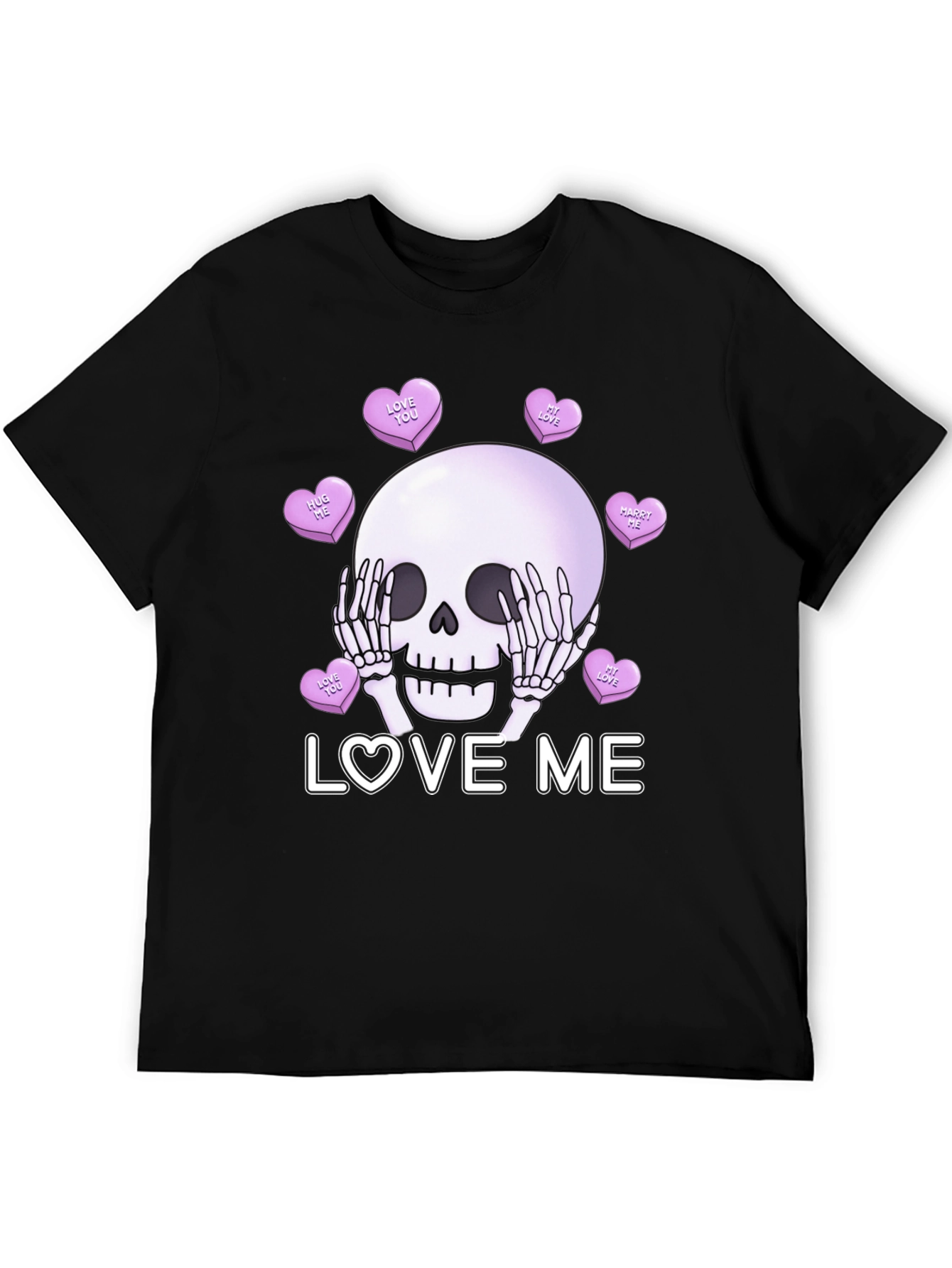 Black Love Me Skull Tee - Valentine's Day Skeleton Shirt view 5