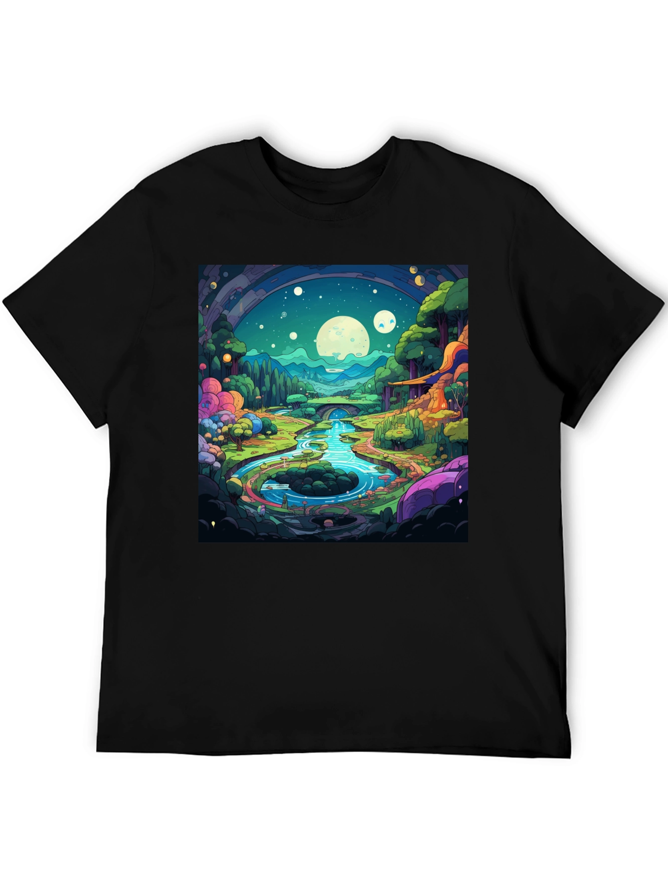 Black Cartoon Landscape Graphic Tee - Black view 5