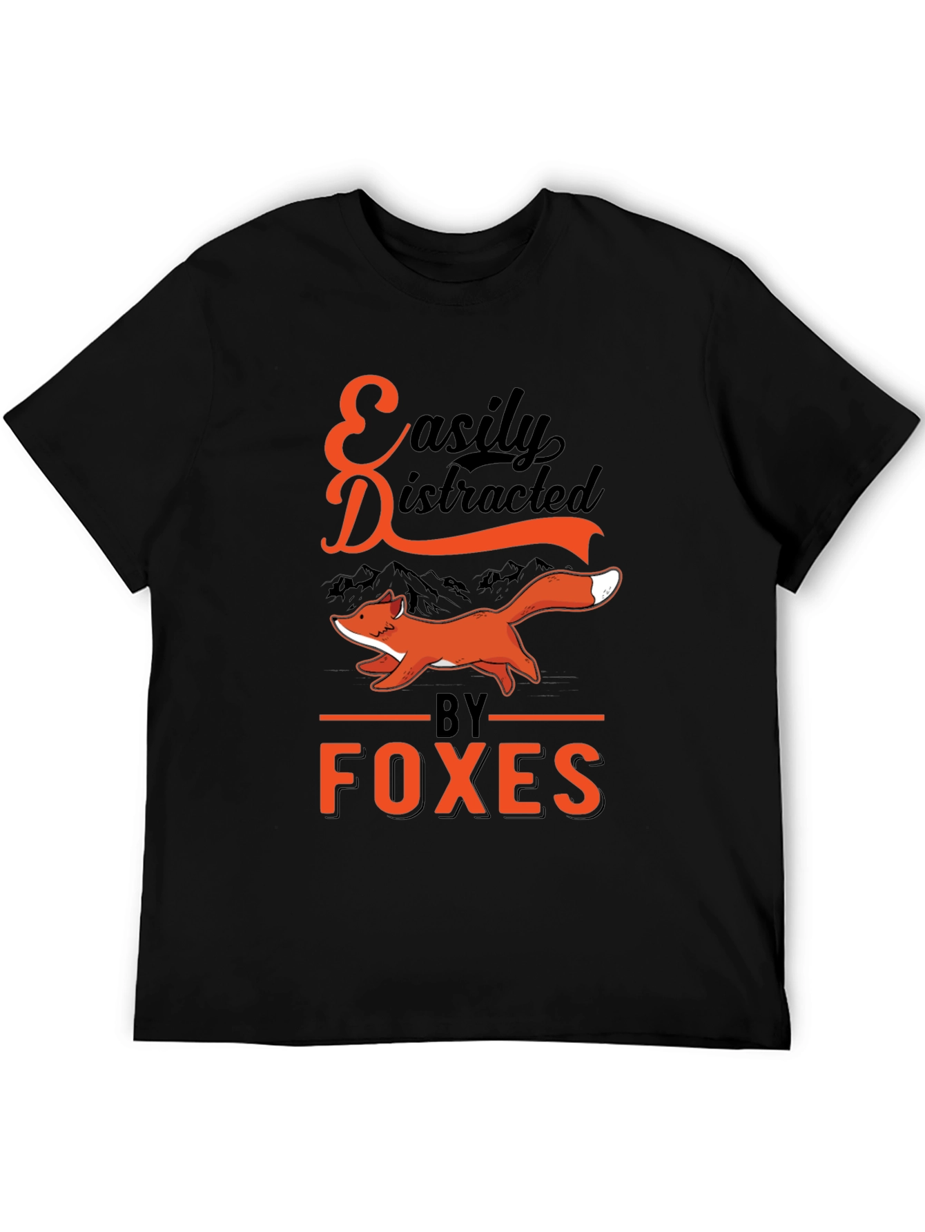 Black Easily Distracted by Foxes T-Shirt view 5