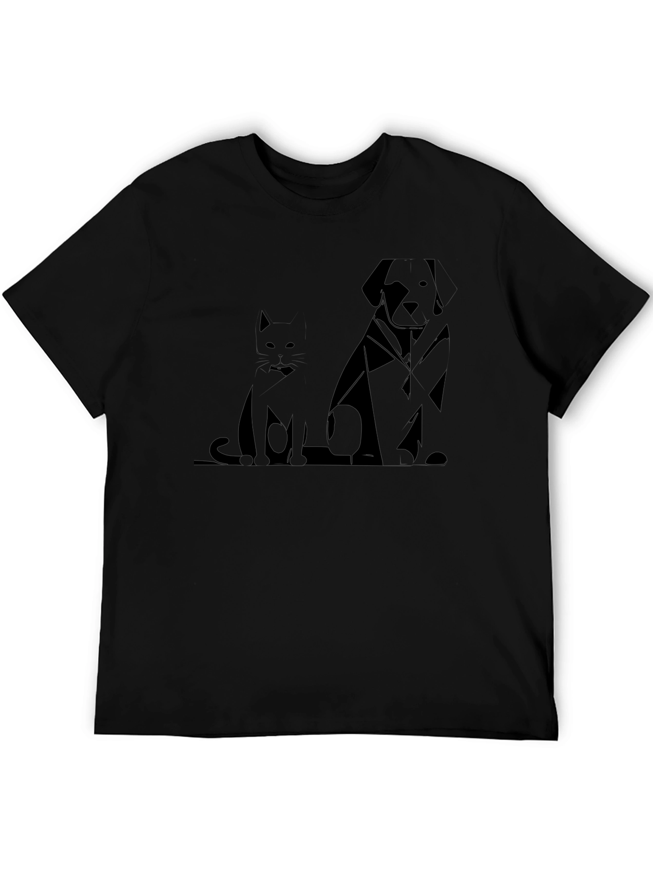 Black Geometric Cat & Dog T-Shirt view 5