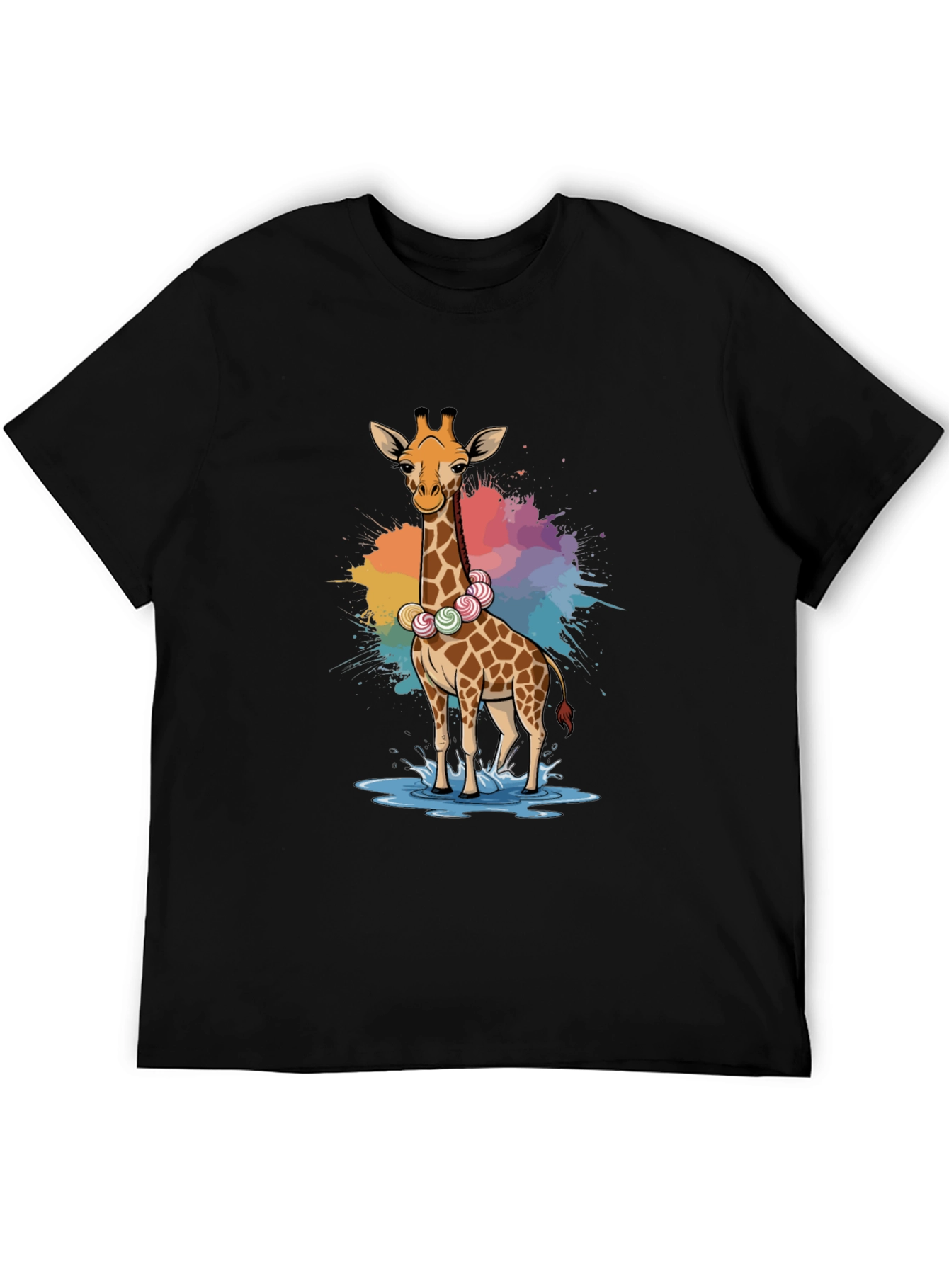 Black Giraffe Candy Lei T-Shirt - Fun Animal Tee view 5