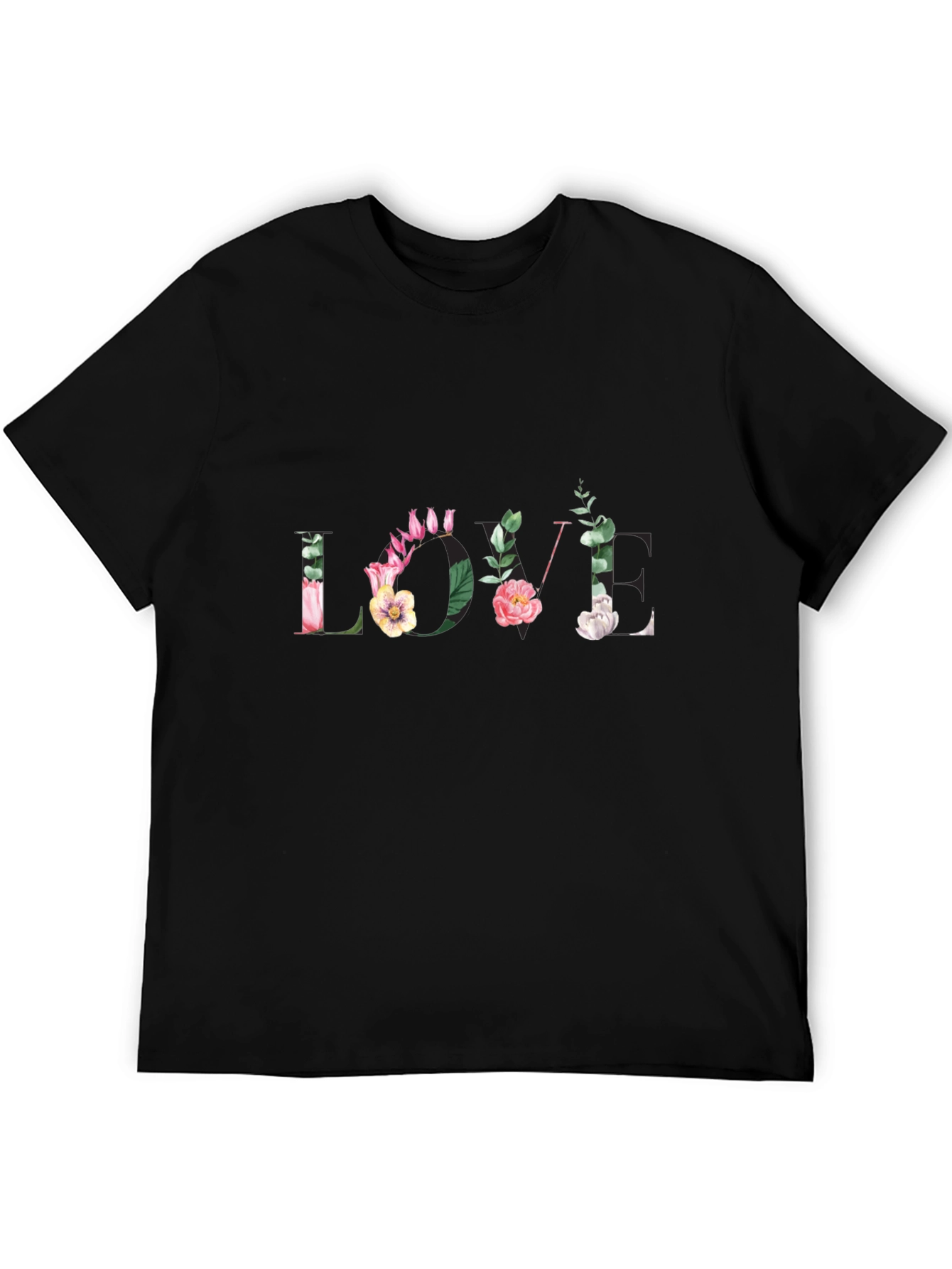 Black Floral LOVE Black T-Shirt view 5