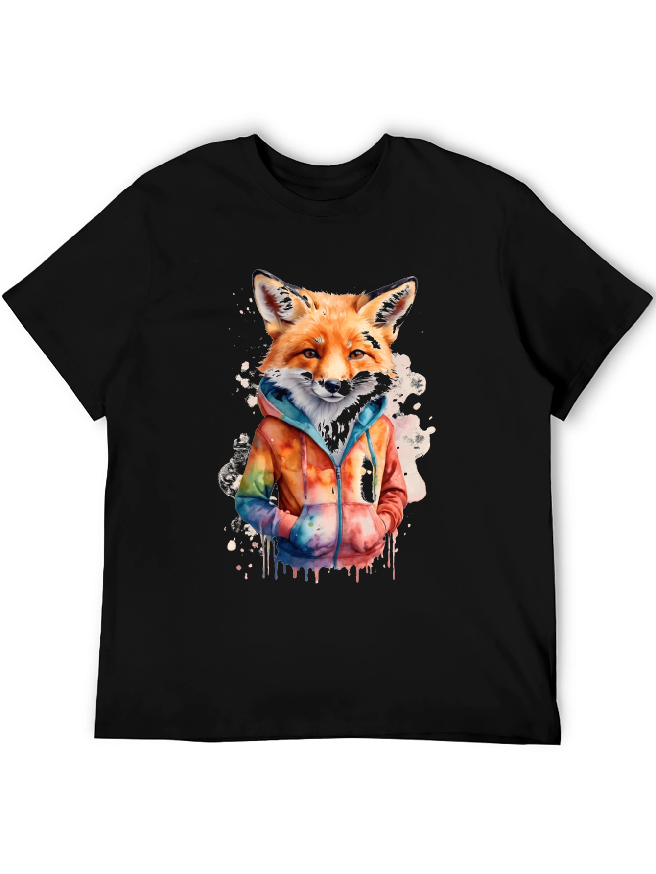 Black Fox Watercolor Graphic Tee - Urban Style view 5