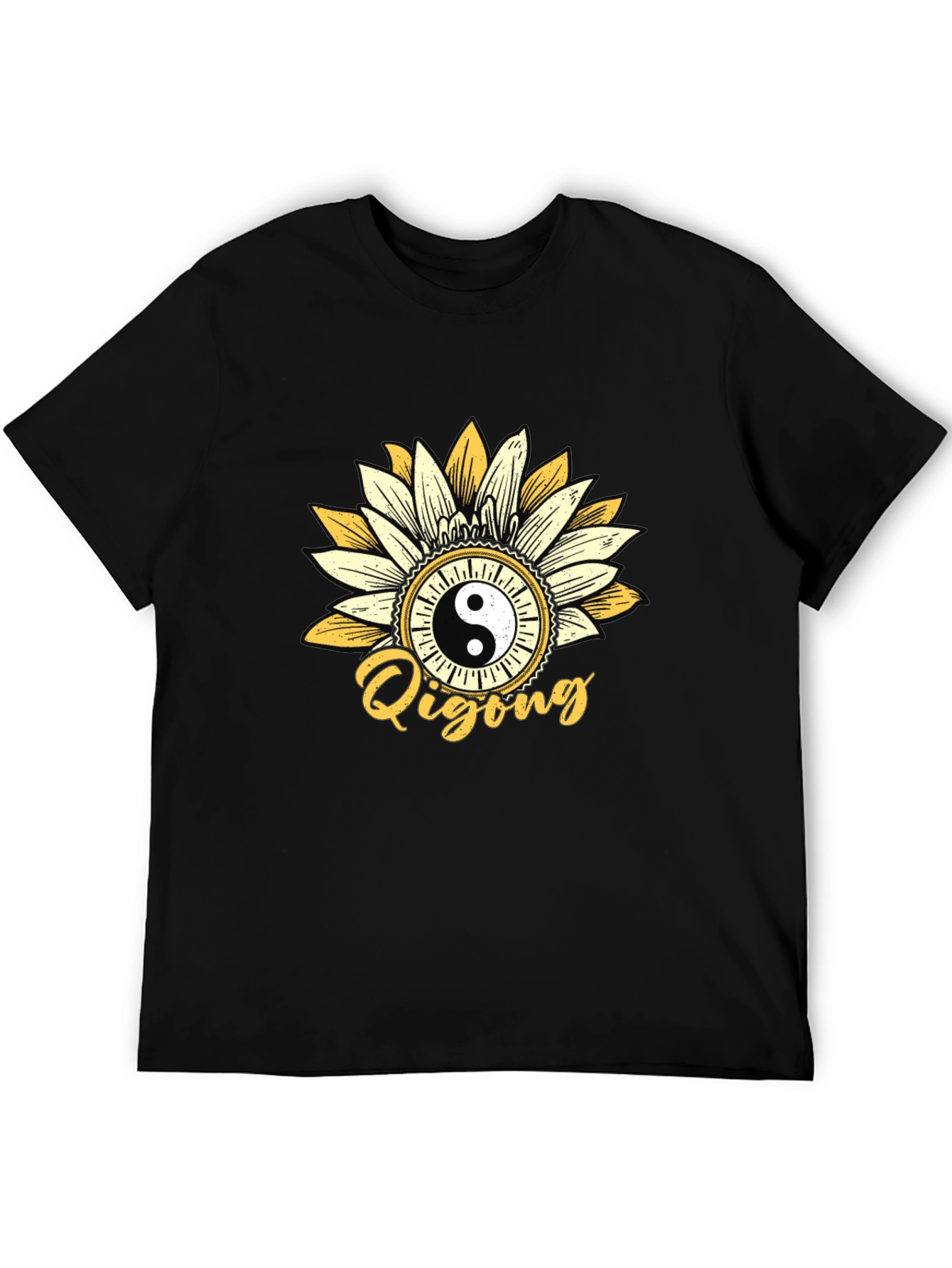 Black Yin Yang Qigong Sunflower Graphic Tee view 5