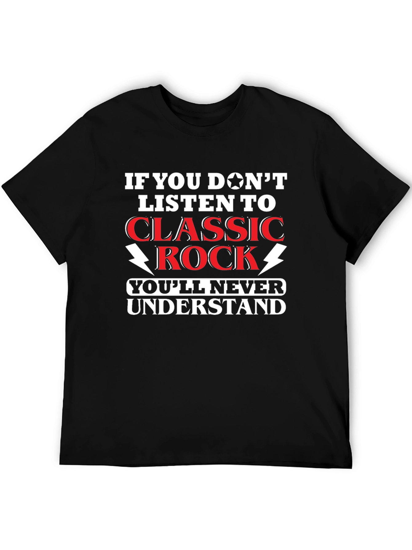 Black Classic Rock Music Fan T-Shirt - Humor Tee view 5