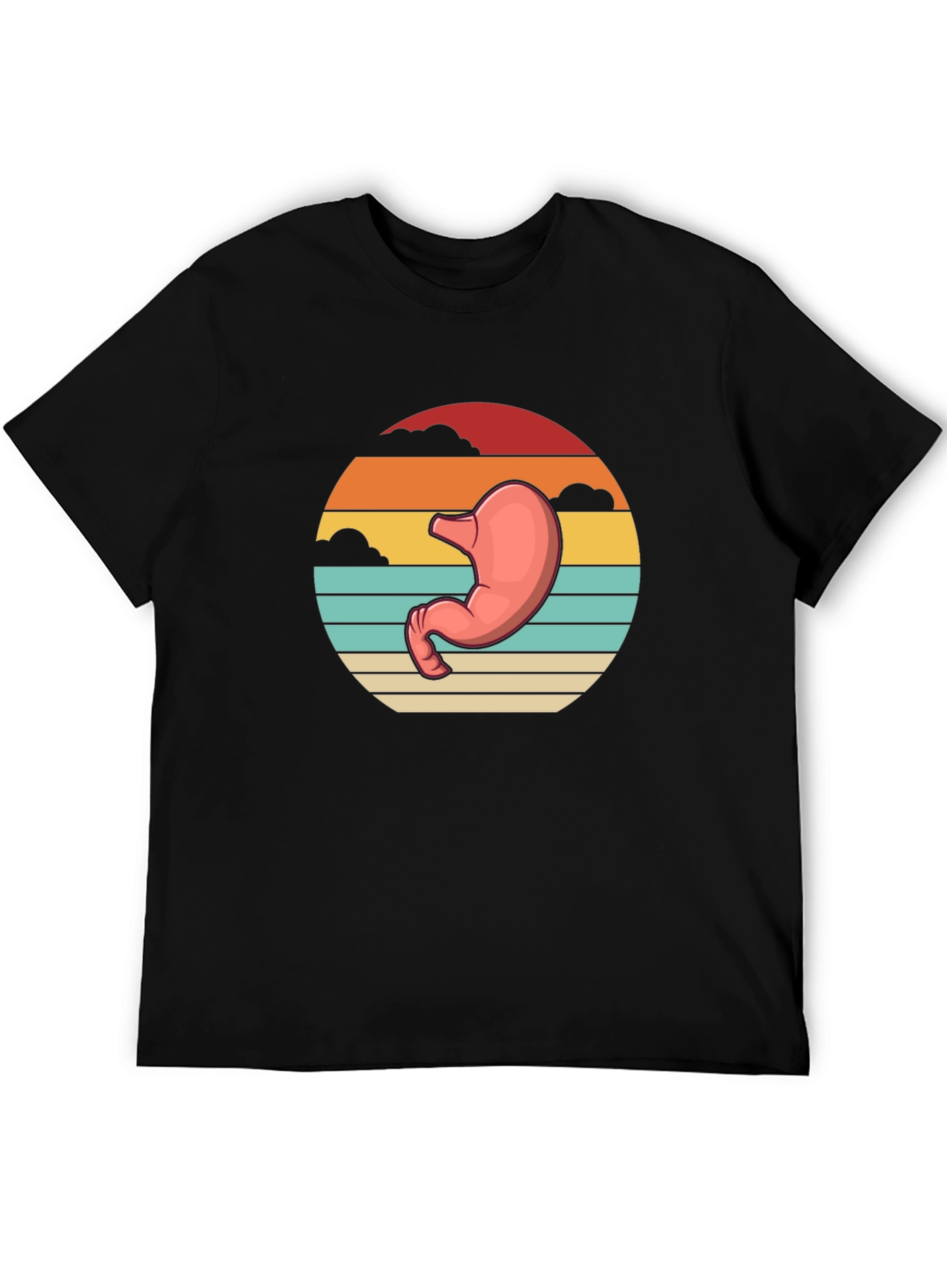 Black Stomach Anatomy Black T-Shirt - Retro Sunset Graphic Tee view 5