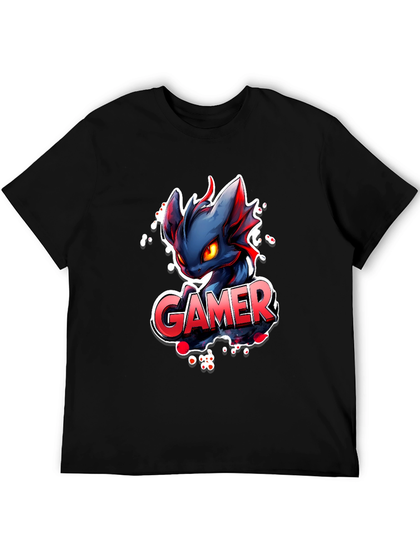 Black Gamer Dragon Graphic Tee - Black Cotton T-Shirt view 5